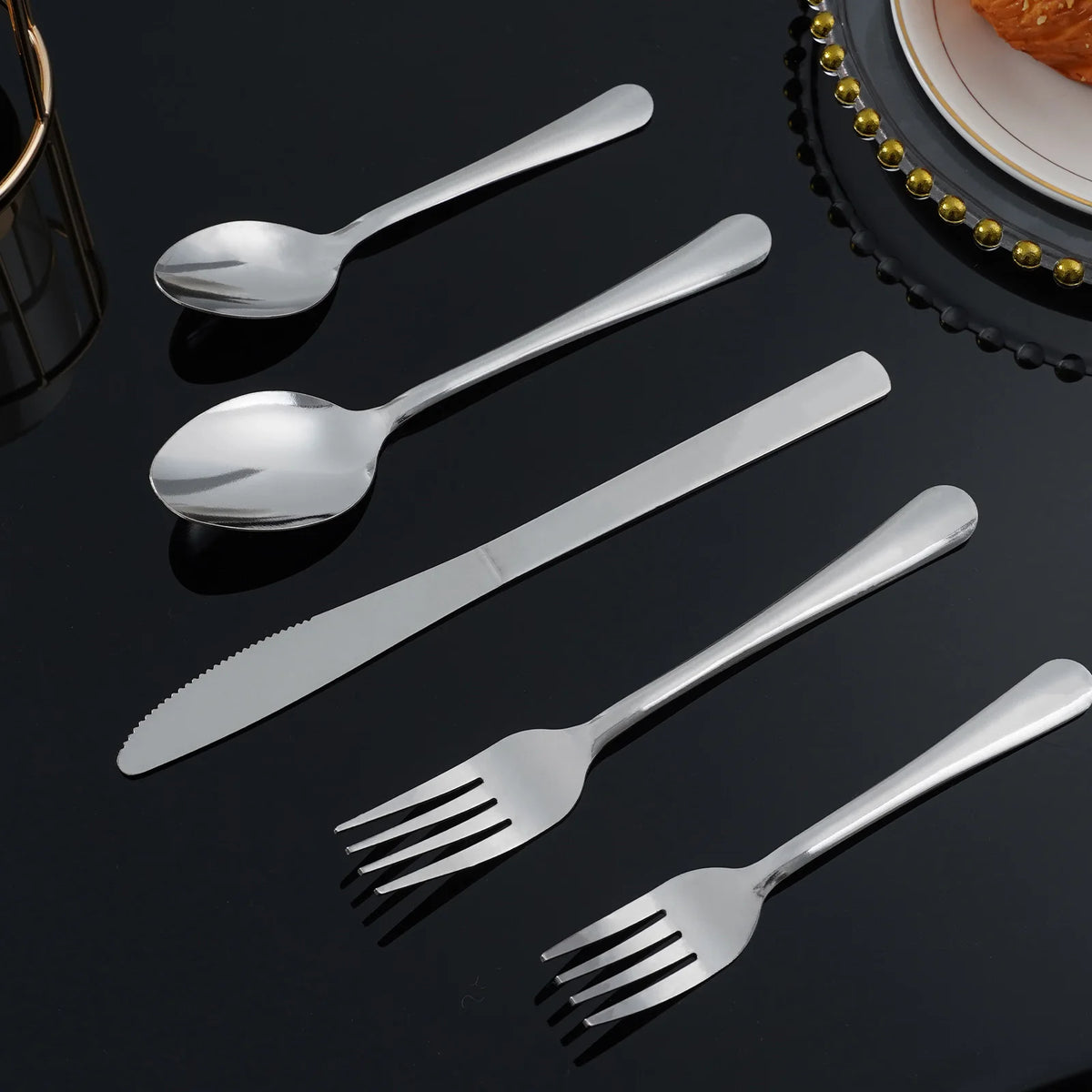 HanSMART 60 Piece Stainless Steel Ribbed Handle Flatware Set