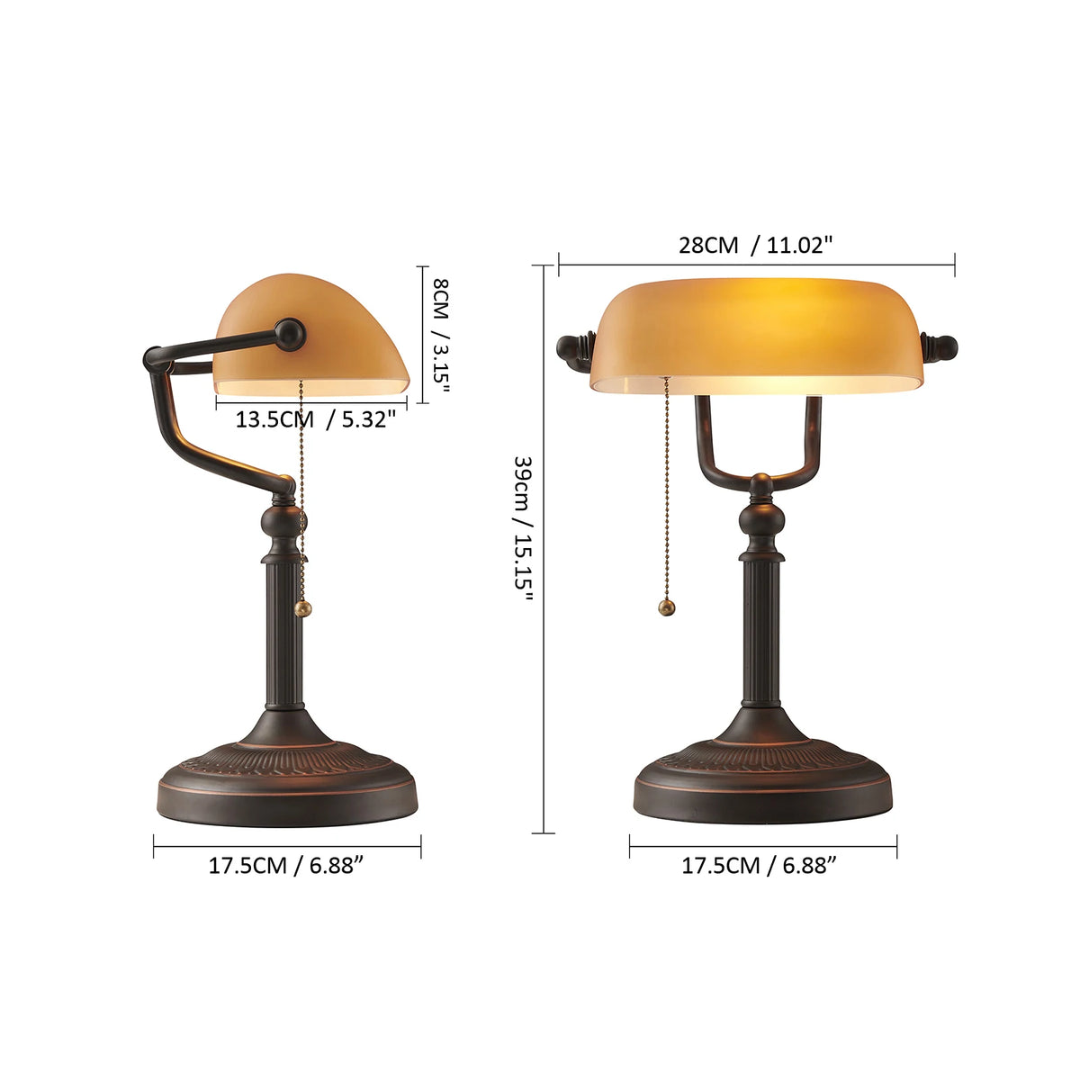 Classic Glass Banker Lamp With Pull Chain E27 Desk Light