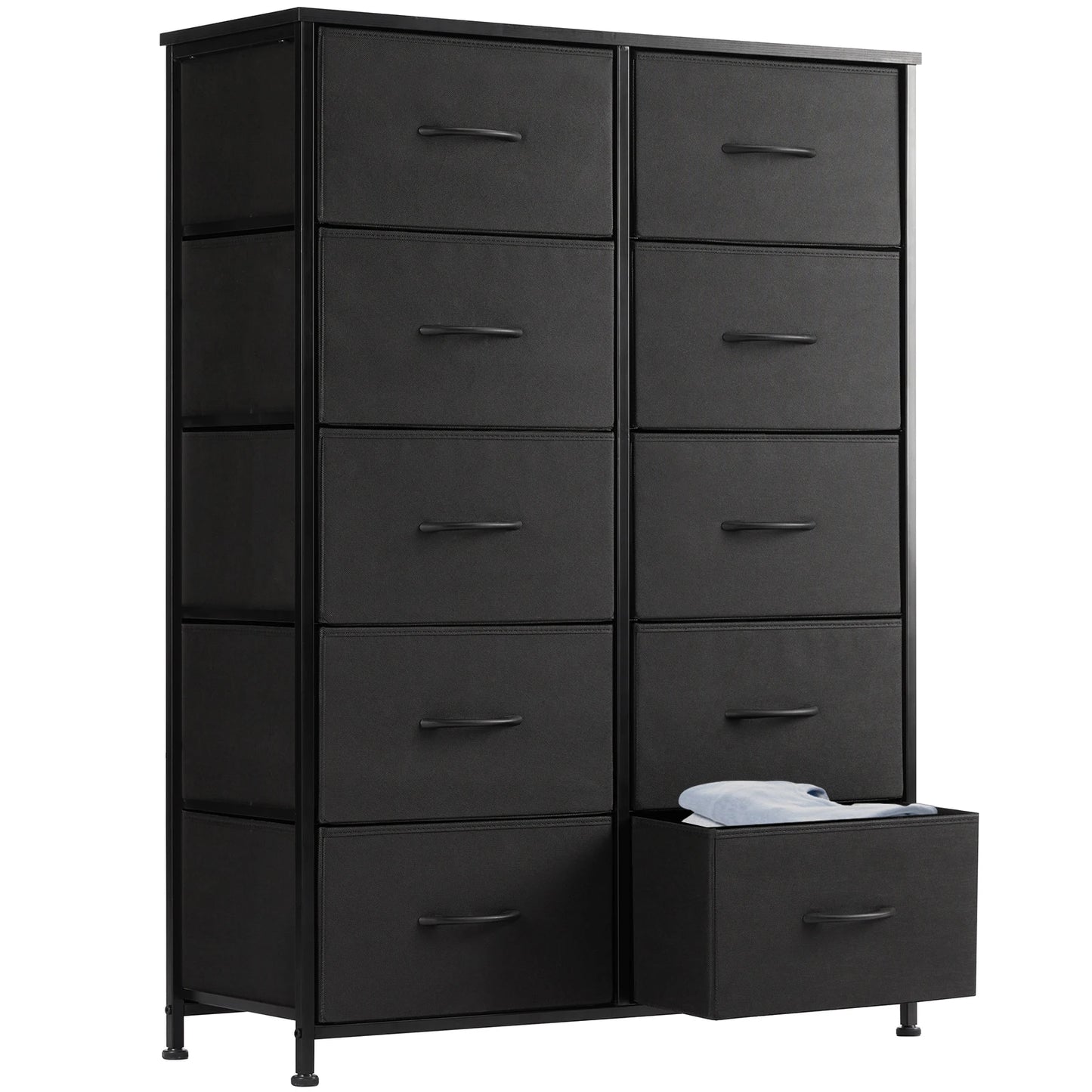JHK Bedside Table With Fabric Drawers And Metal Frame