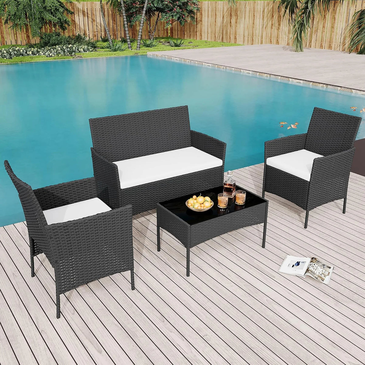 Himiss 4 Piece Outdoor Rattan Patio Furniture Set With Cushions