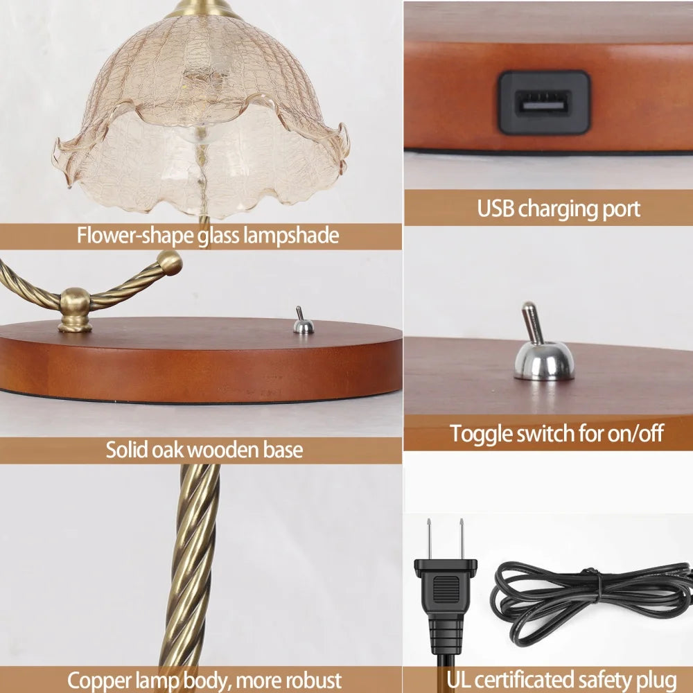 Mid Century Modern Glass Flower Desk Bedside Reading Lamp