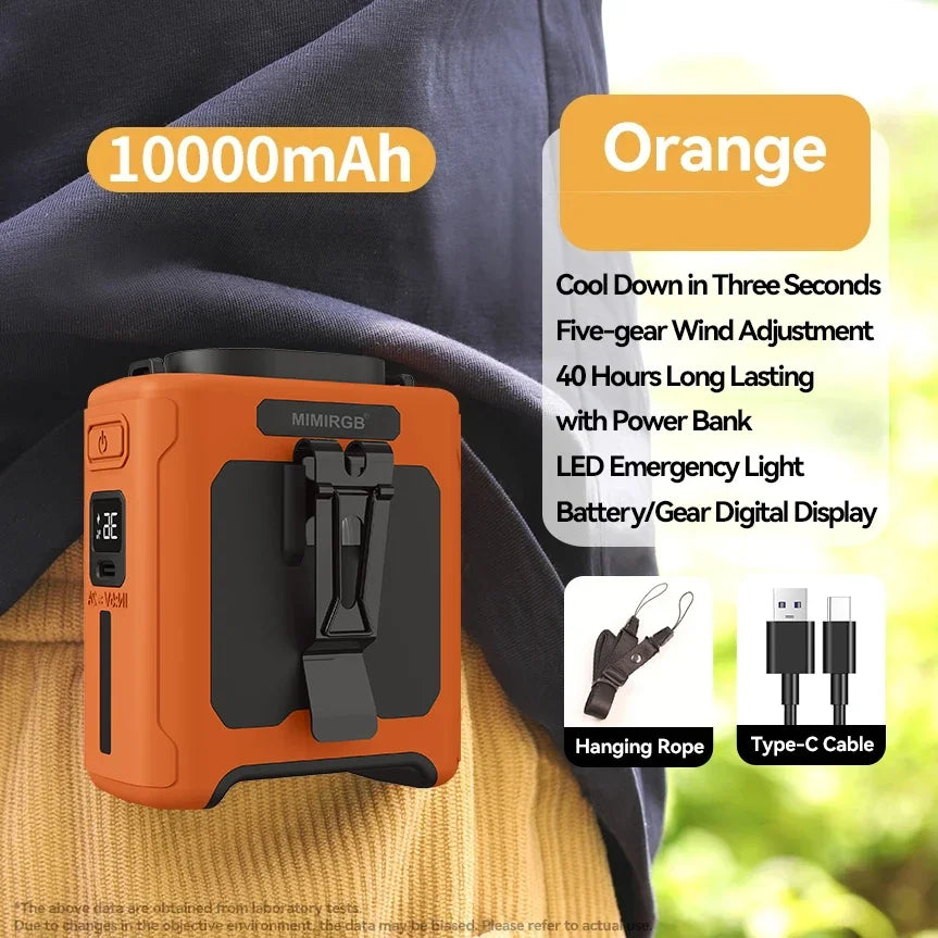 Portable Bladeless Waist Fan With USB Charging And Digital Display