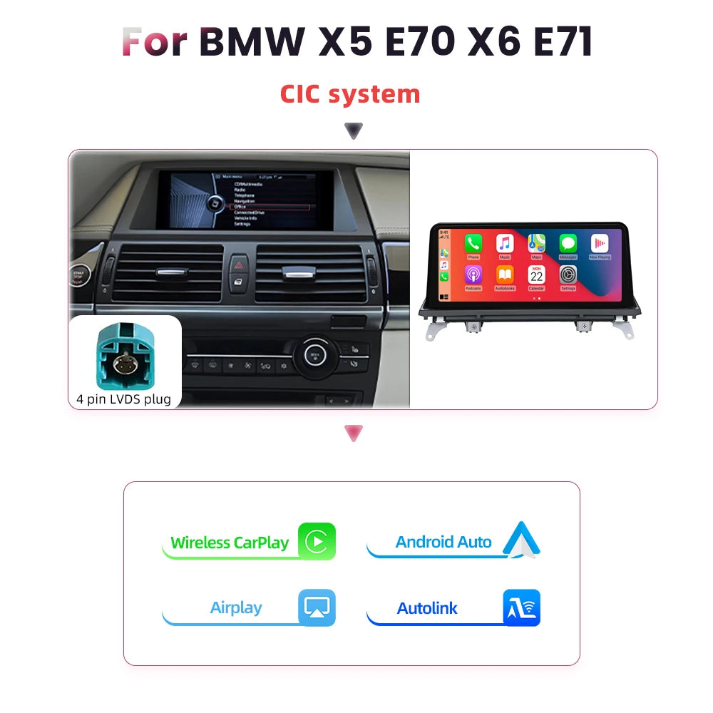 BONROAD Wireless CarPlay Android Auto Car Stereo BMW X5 X6