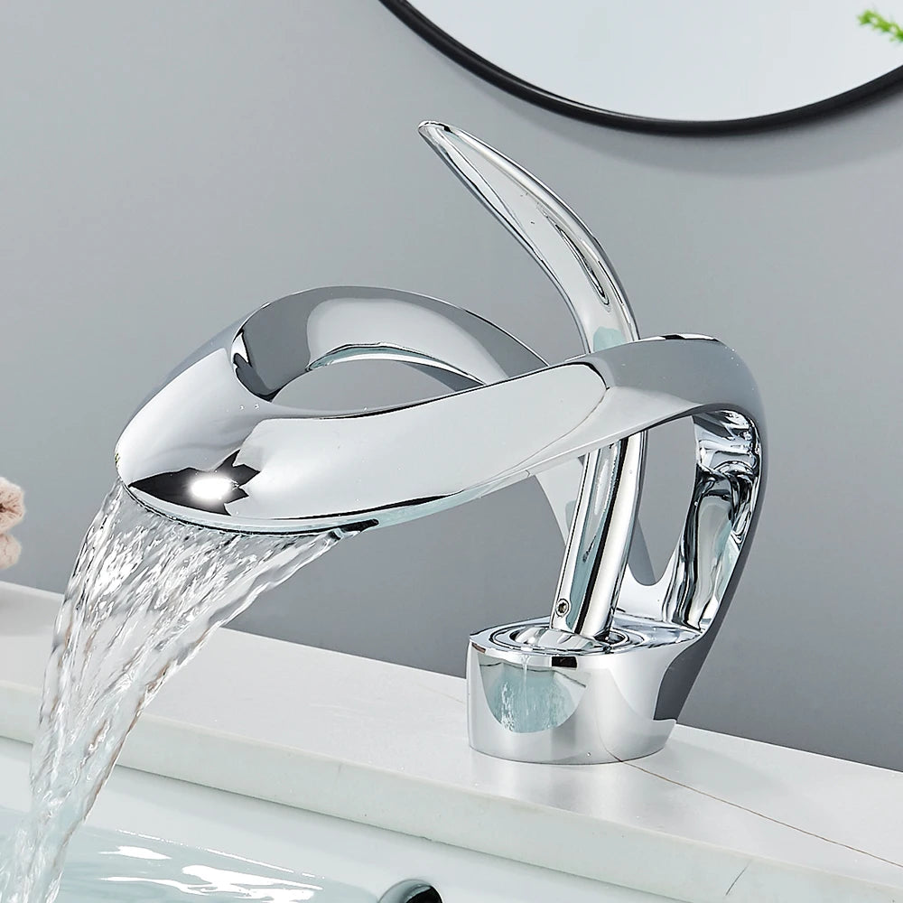Rozin Basin Faucet Waterfall Deck-Mount Hot Cold Mixer Tap