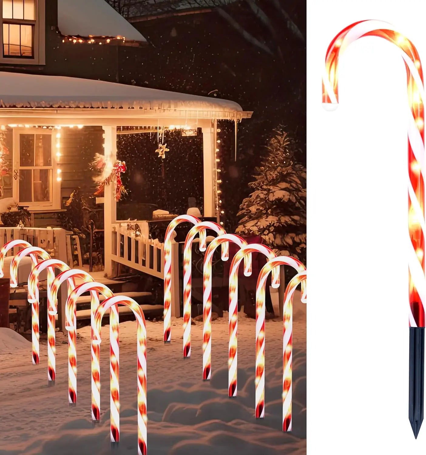 Joyfy Candy Cane Pathway Lights Set Warm White Outdoor Decor