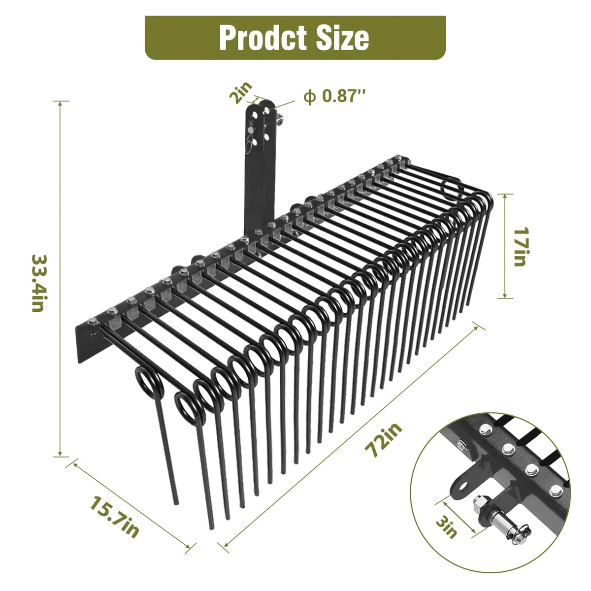 HiMISS Tow Behind Pine Straw Rake With Durable Spring Tines