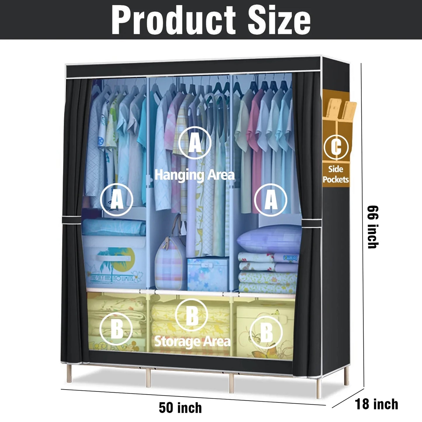 Portable Closet Wardrobe Organizer Storage Rack Nonwoven Fabric