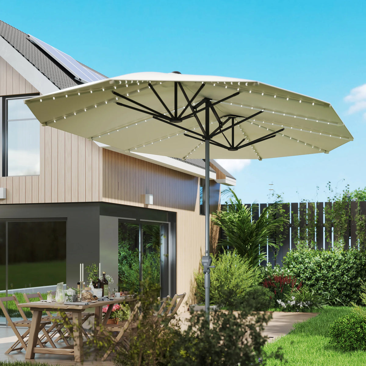 Outsunny Solar LED Patio Umbrella With UV Protection And Shade
