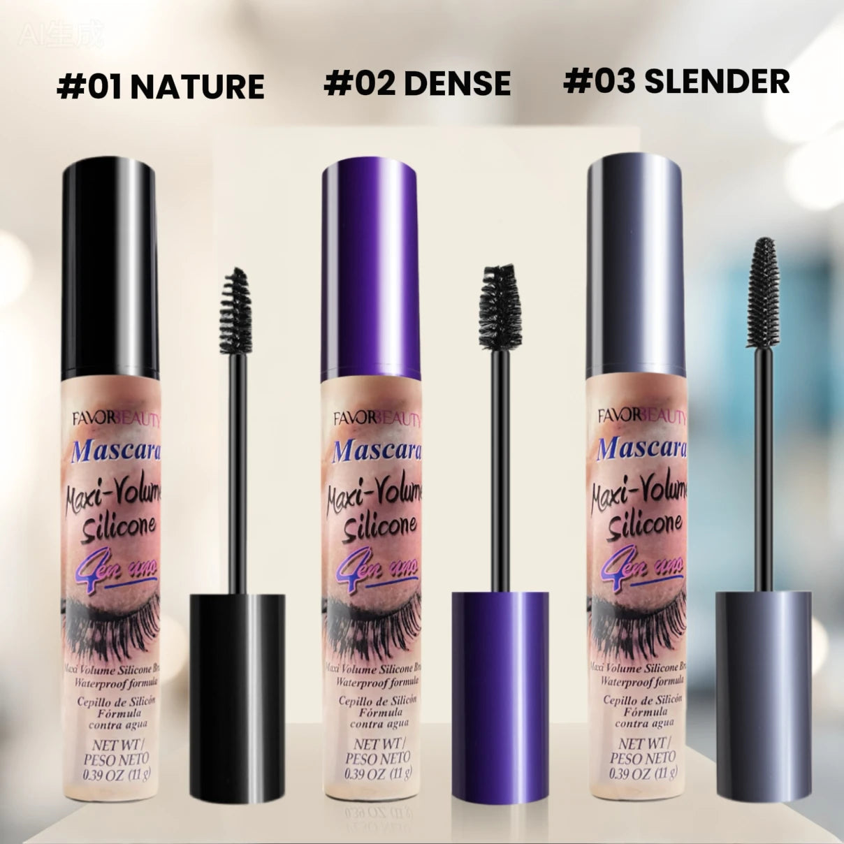 3-Pack Volumizing Mascara Set With Waterproof Long-Lasting Lashes