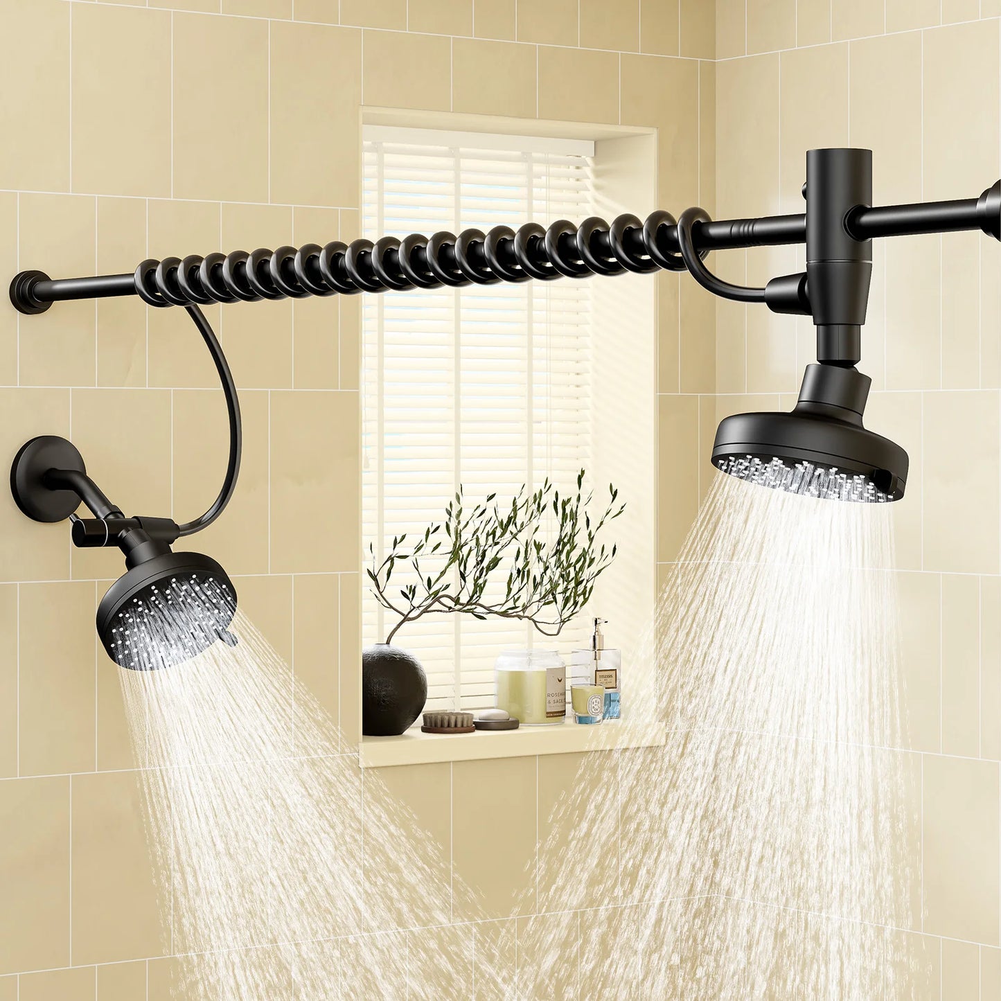 Tandem Double Shower Head For Couples With Adjustable Slider