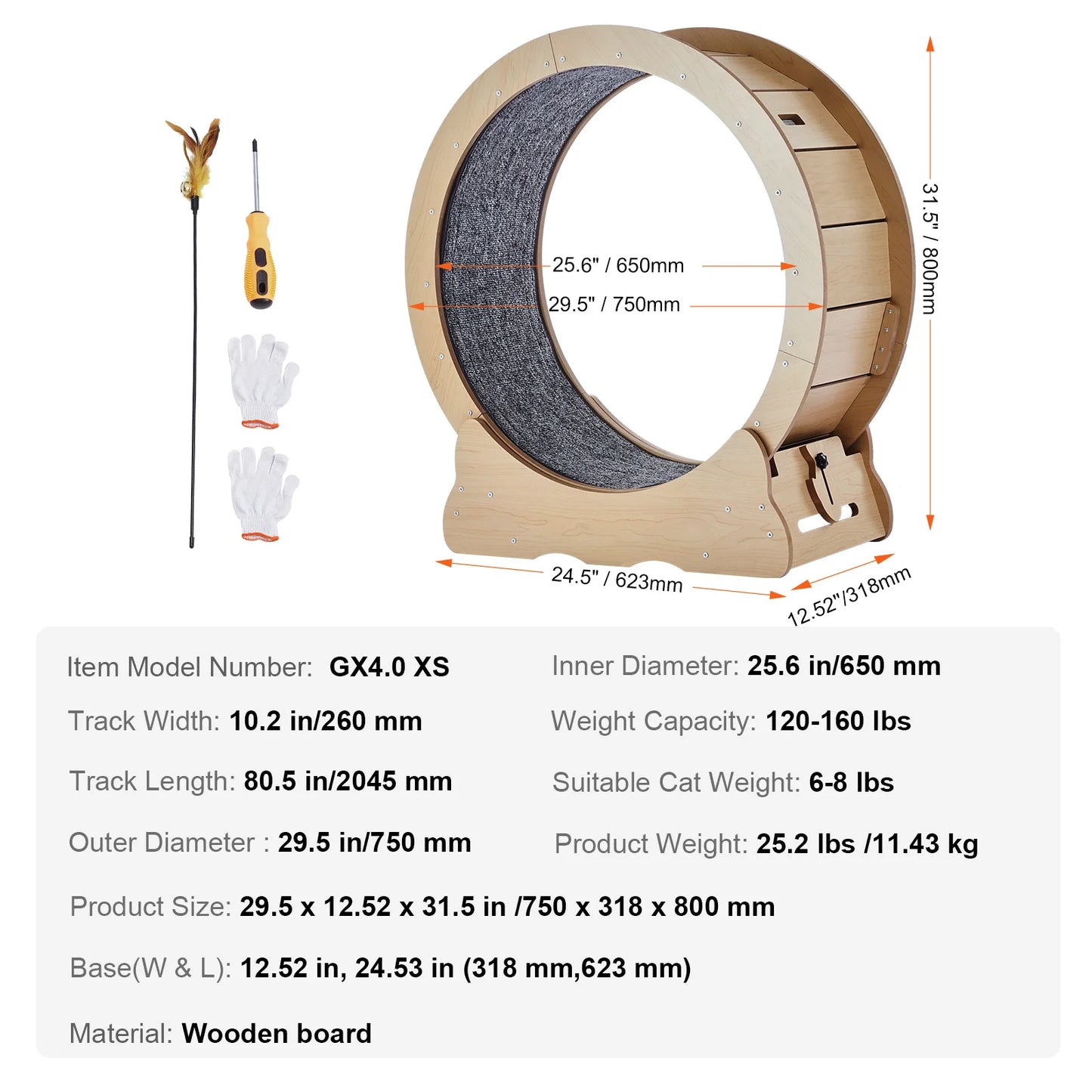 SucceBuy Wooden Cat Exercise Wheel Large Indoor Running Wheel