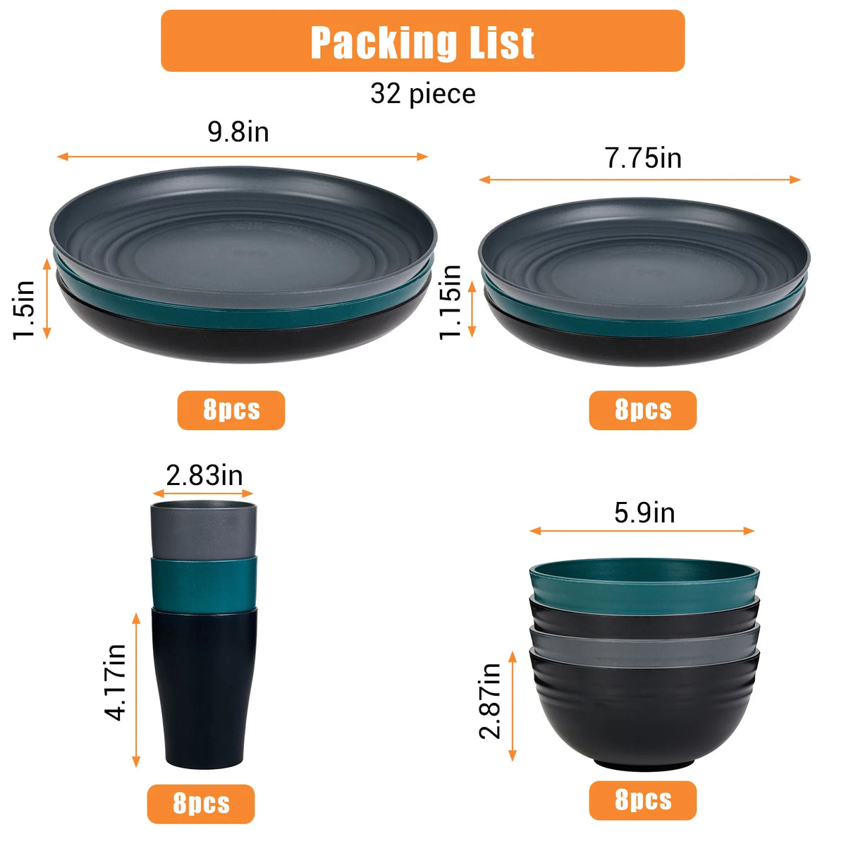 Microwave Safe Plastic Dinnerware Set With Plates Bowls And Cups
