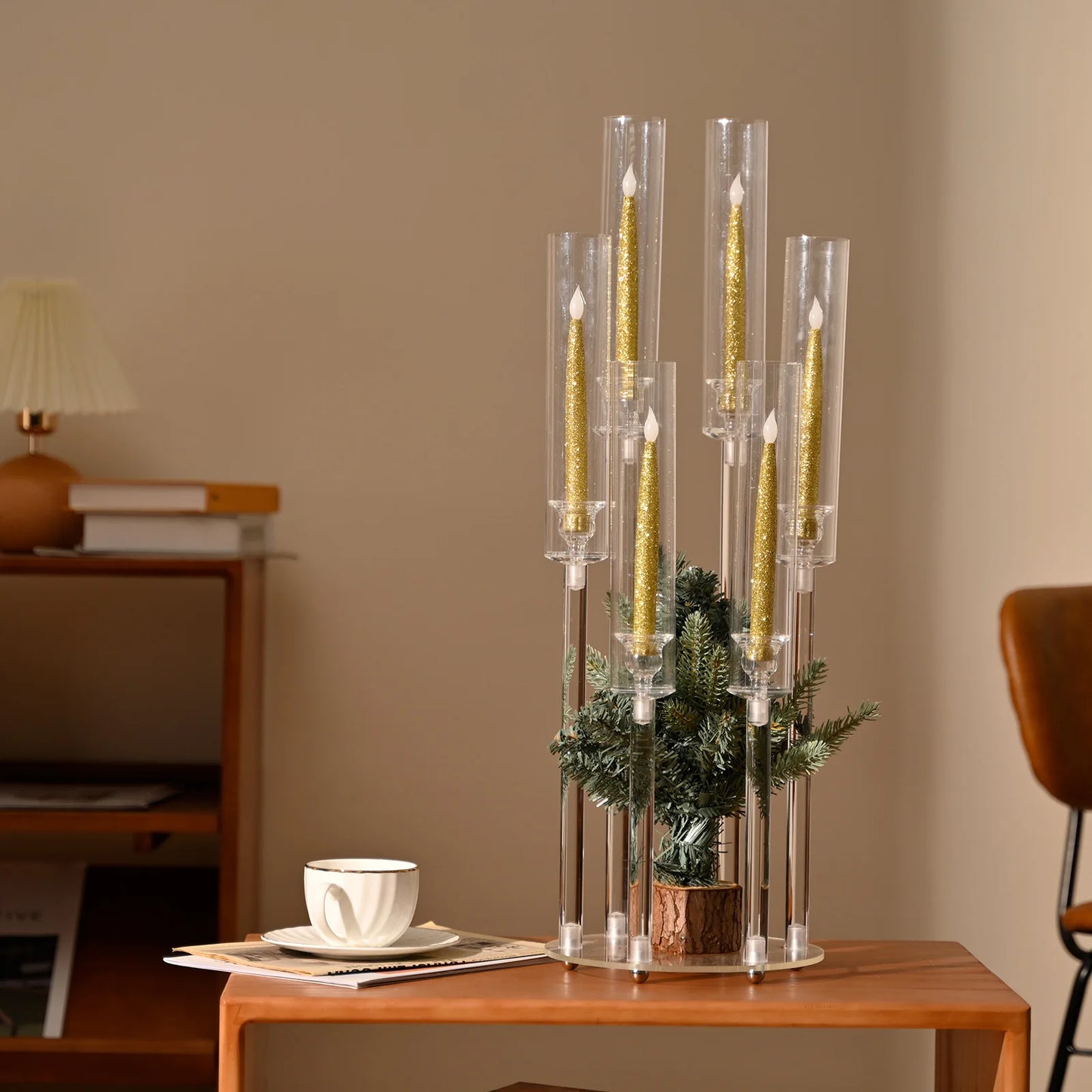 VINCIGANT 6-Arm Clear Candelabra Holder For LED Candles