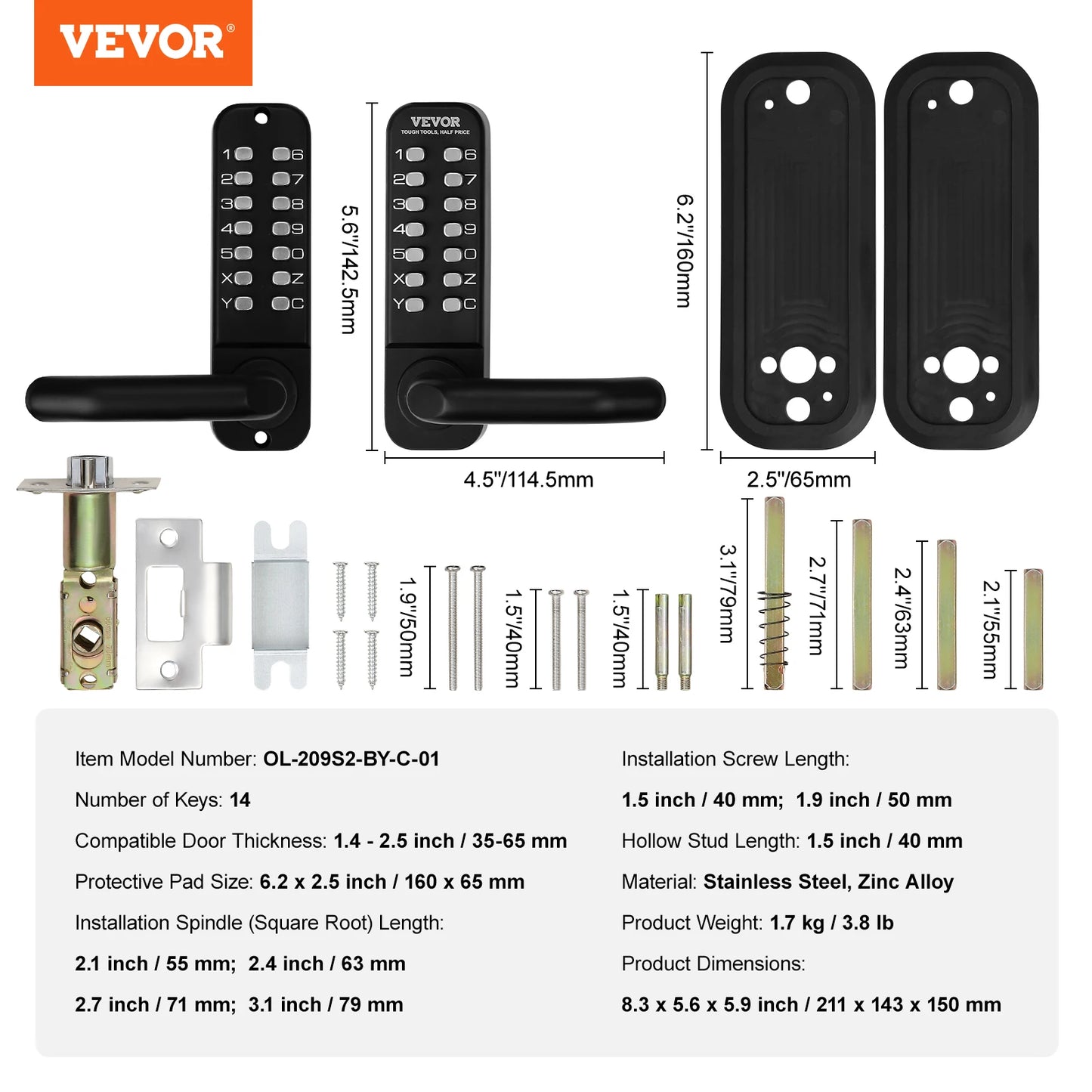 SucceBuy Mechanical Keyless Entry Door Lock With 14 Digit Keypad