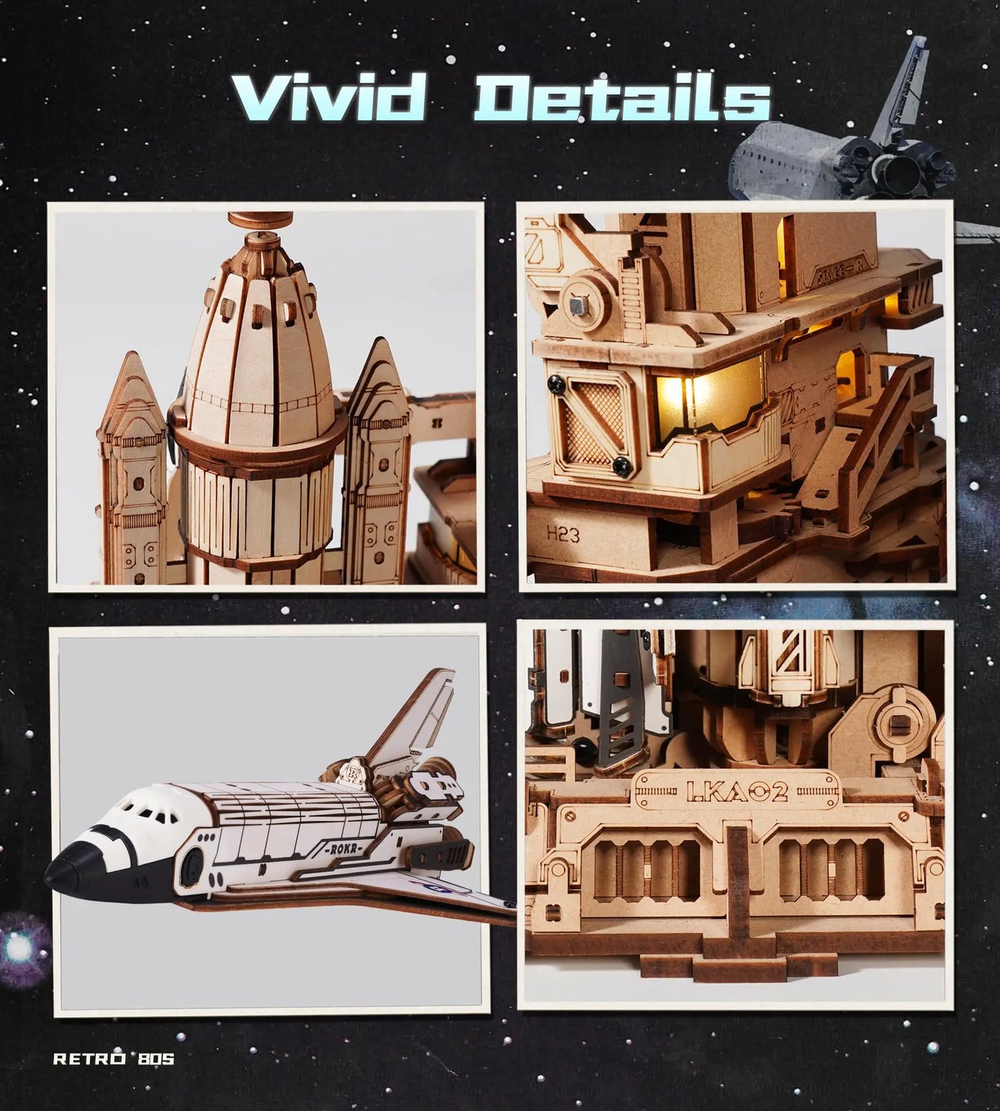 Robotime Space Shuttle 3D Wooden Puzzle With LED Lights And Moving Parts