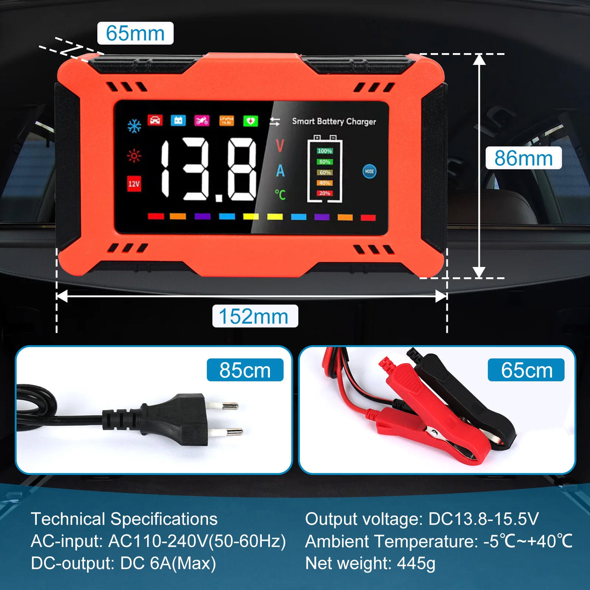 DreamDash 12V 6A Automatic Car Battery Charger Smart LED Display