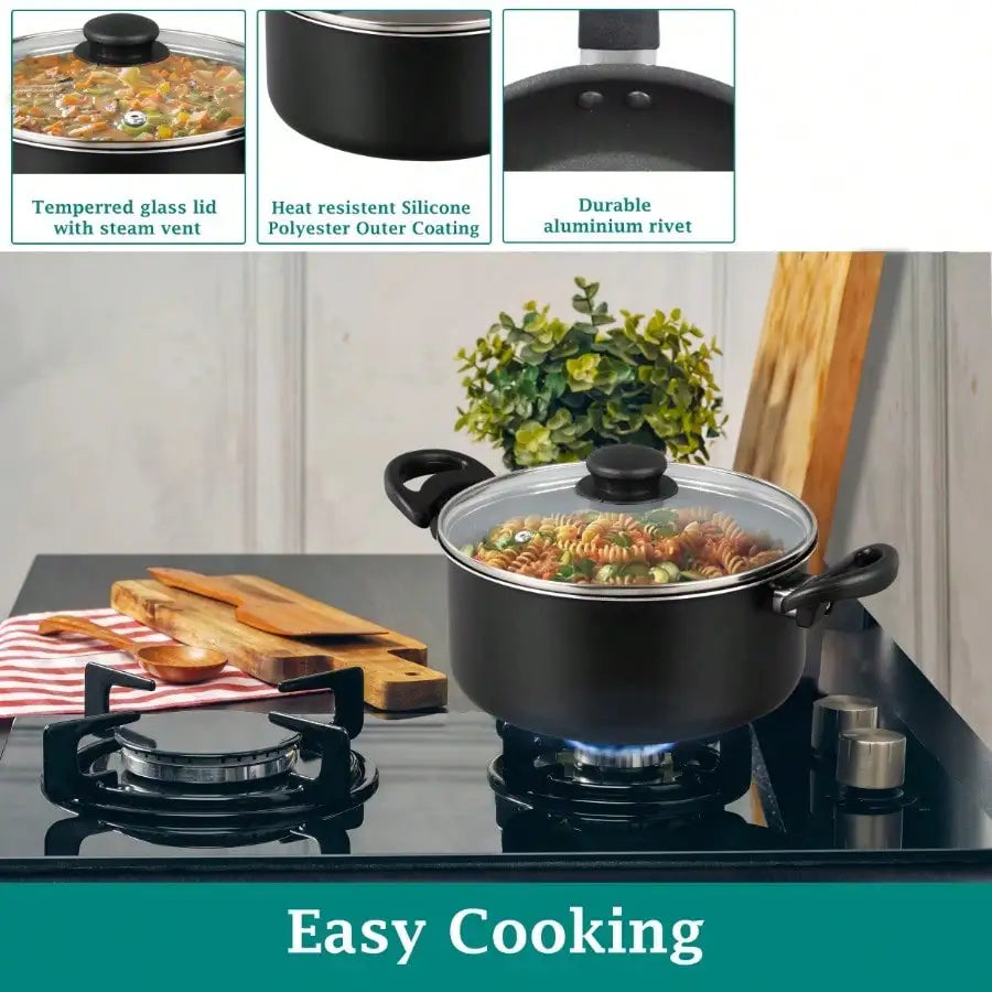 Nonstick Pots And Pans Cookware Set With Tempered Glass Lids
