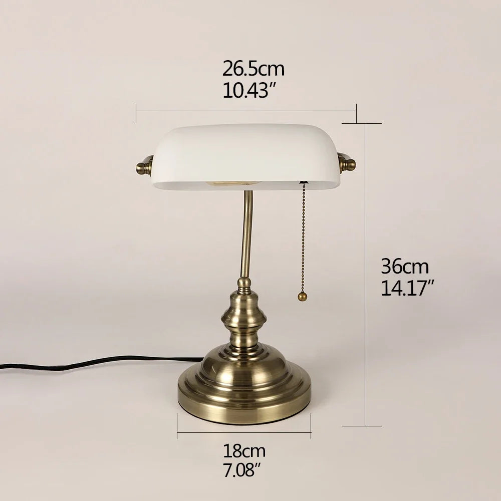 Classical Glass Bankers Desk Lamp With Zipper Switch Home Office