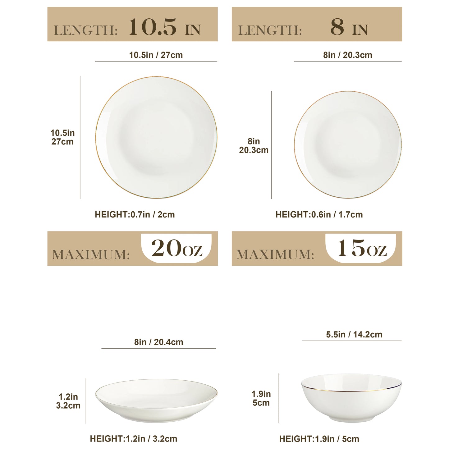 Malacasa Bone China Nordic White Dinnerware Set With Golden Rim