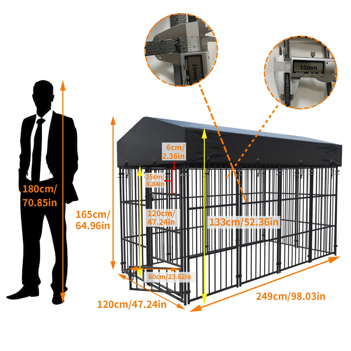 Heavy Duty Outdoor Metal Dog Kennel With Secure Roof Enclosure