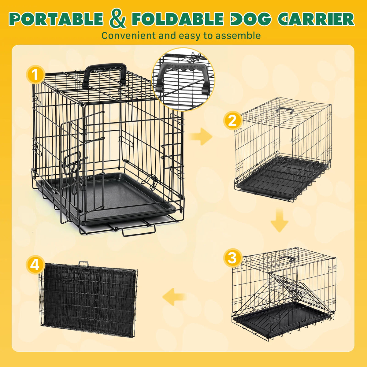 JHK Portable Metal Dog Crate With Secure Lock And Tray