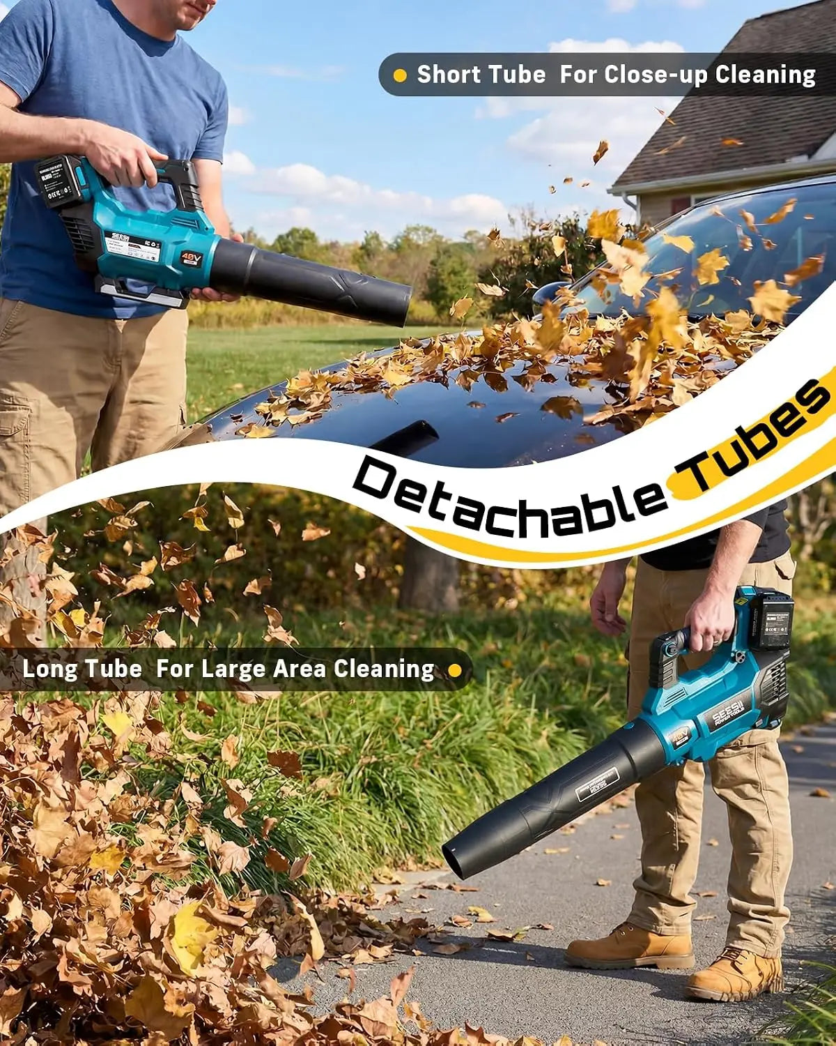 SeeSii Brushless Cordless Turbo Leaf Blower With Dual Battery Power