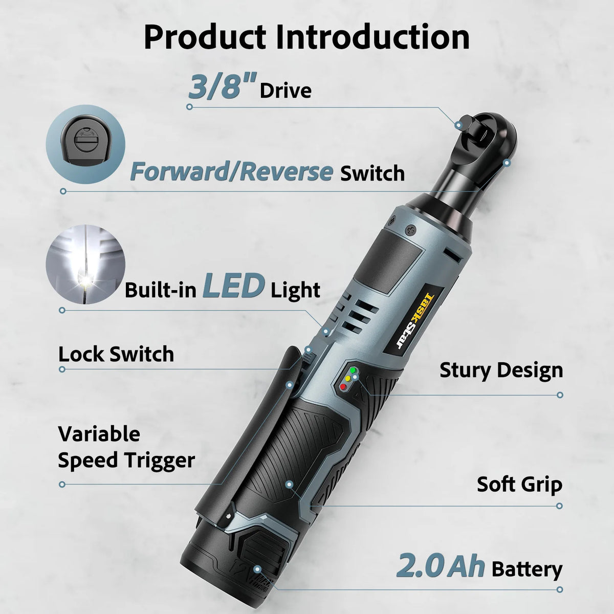 Taskstar Cordless Electric Ratchet Wrench Kit With Powerful Torque