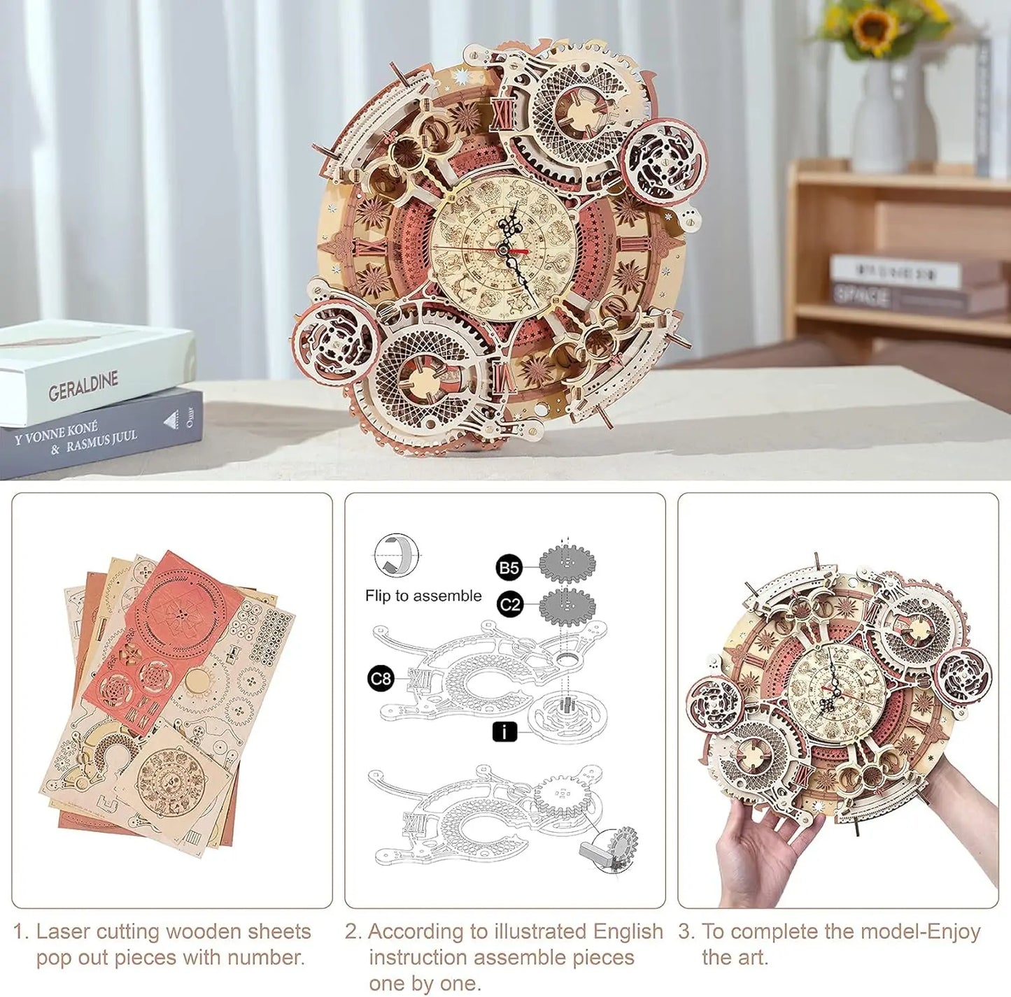 Robotime 3D Wooden Puzzle Wall Clock Mechanical Kit