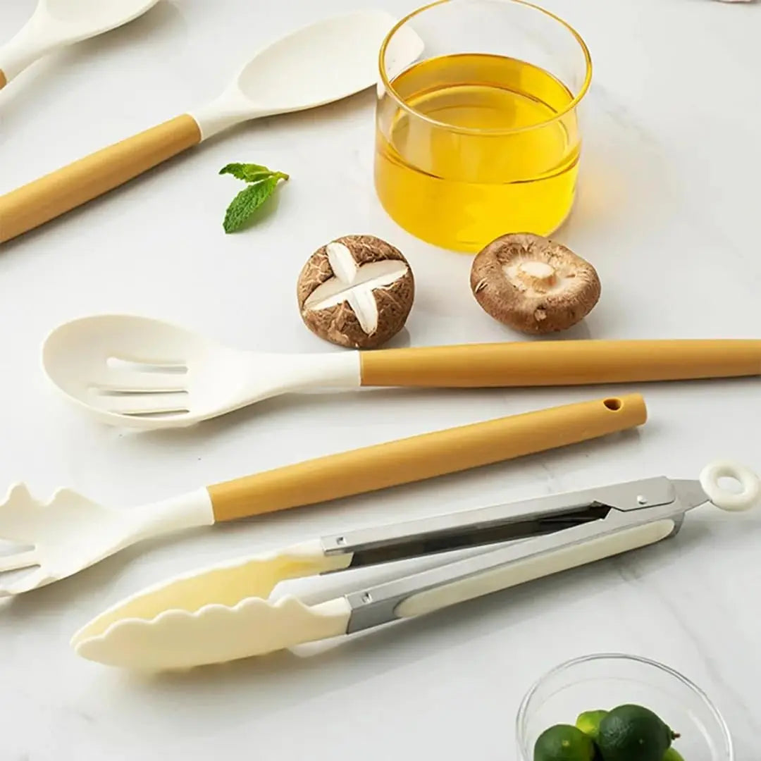 Food Grade Silicone Nonstick Kitchen Utensil Set With Wooden Handles