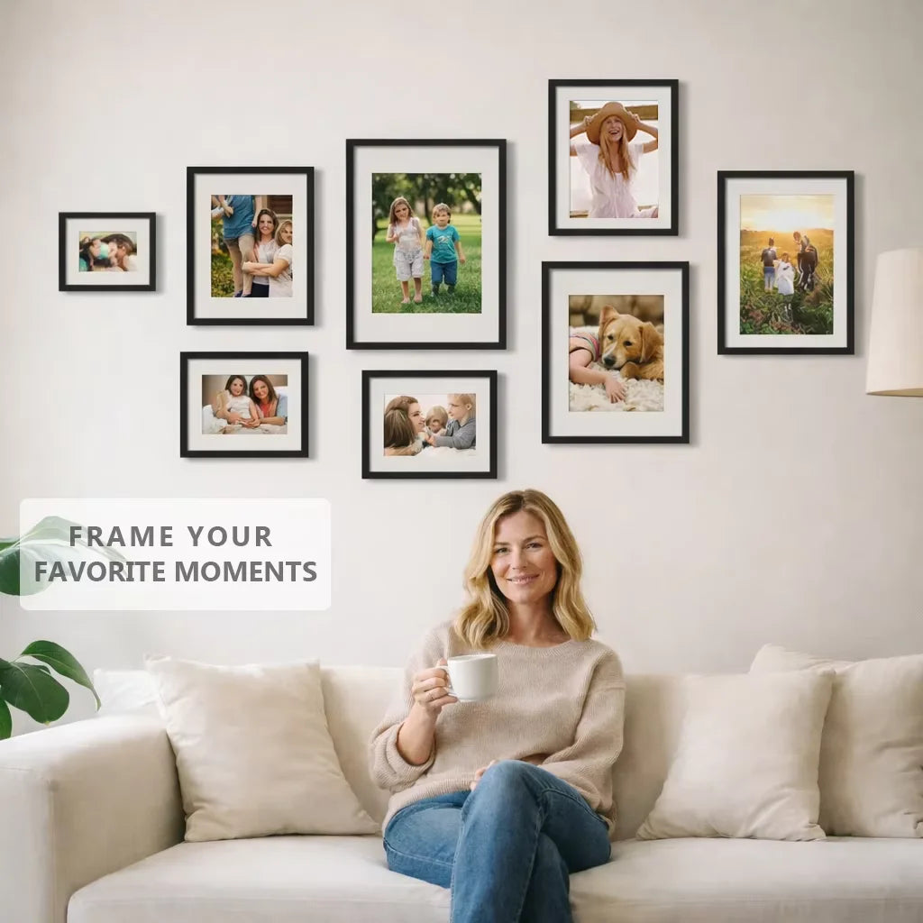 Premium Aluminum Picture Frame Set With Mat For Wall Display