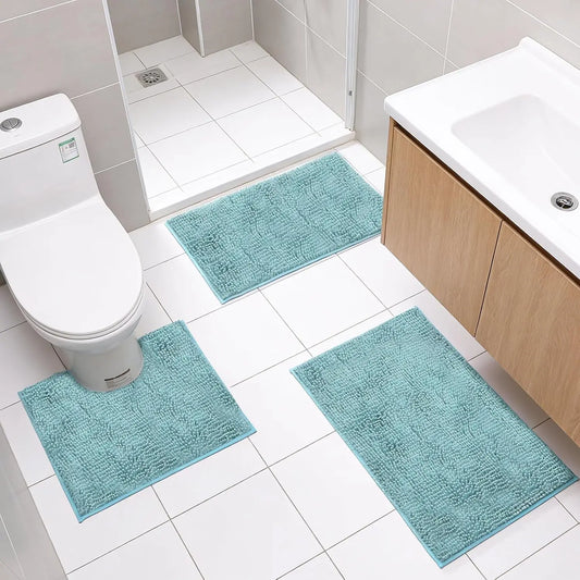 Super Absorbent Chenille Bathroom Rug Set With Non Slip Backing
