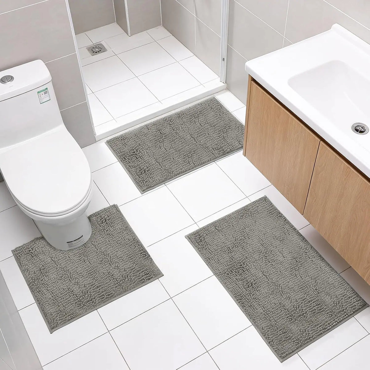 Super Absorbent Chenille Bathroom Rug Set With Non Slip Backing