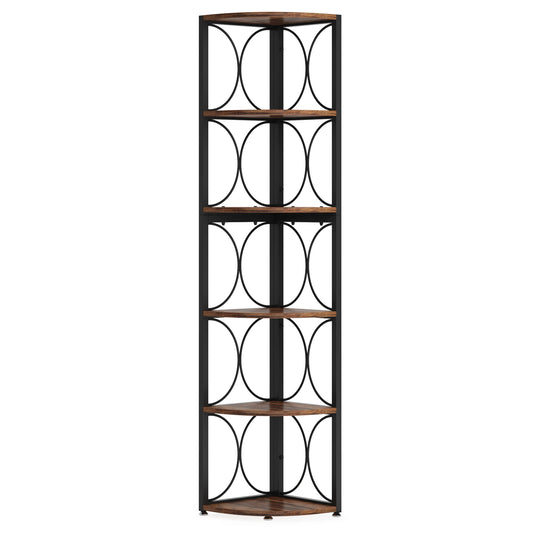 Tribesigns Tall Corner Shelf Unit Rustic Wood Bookshelf Storage