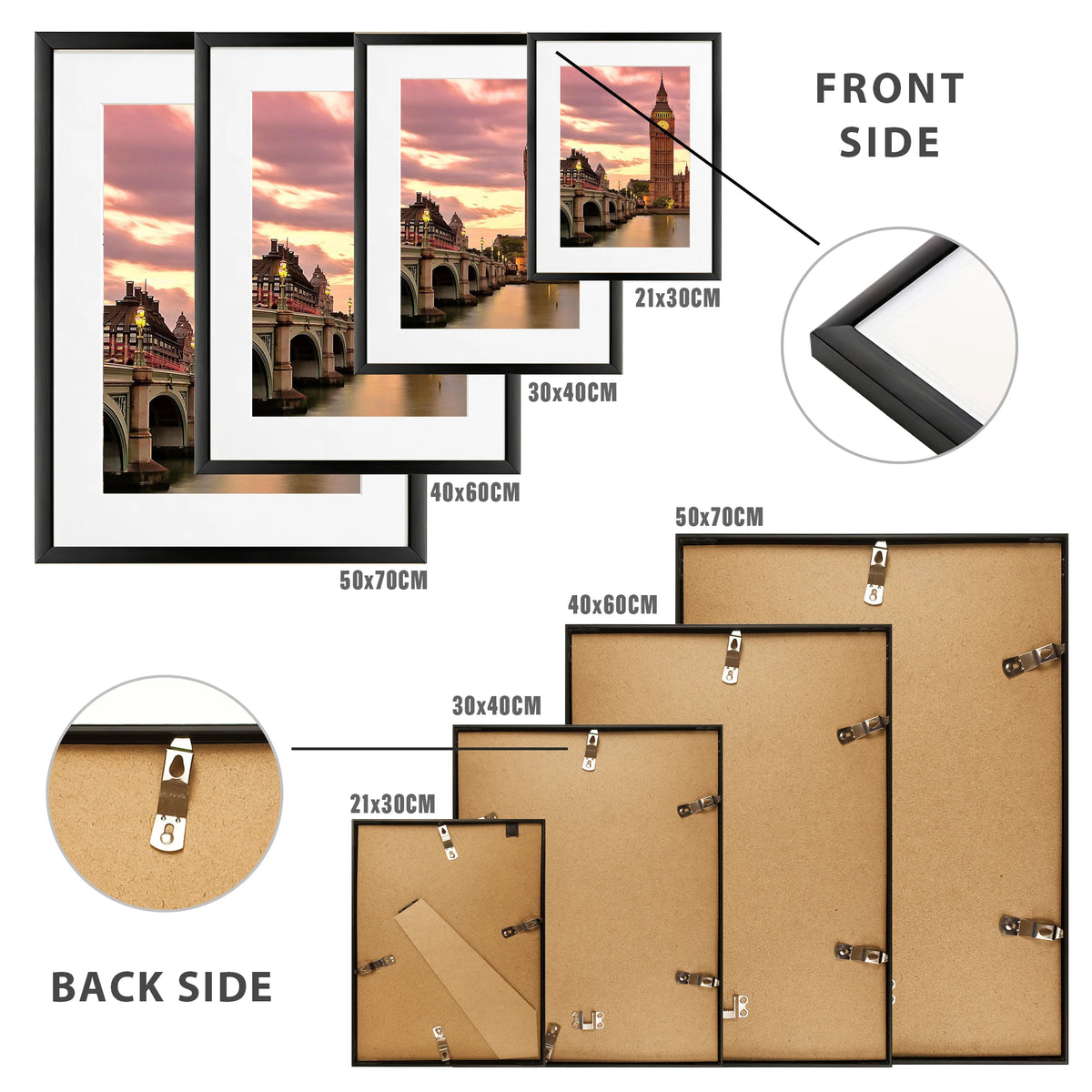 Premium Aluminum Picture Frame Set With Mat For Wall Display