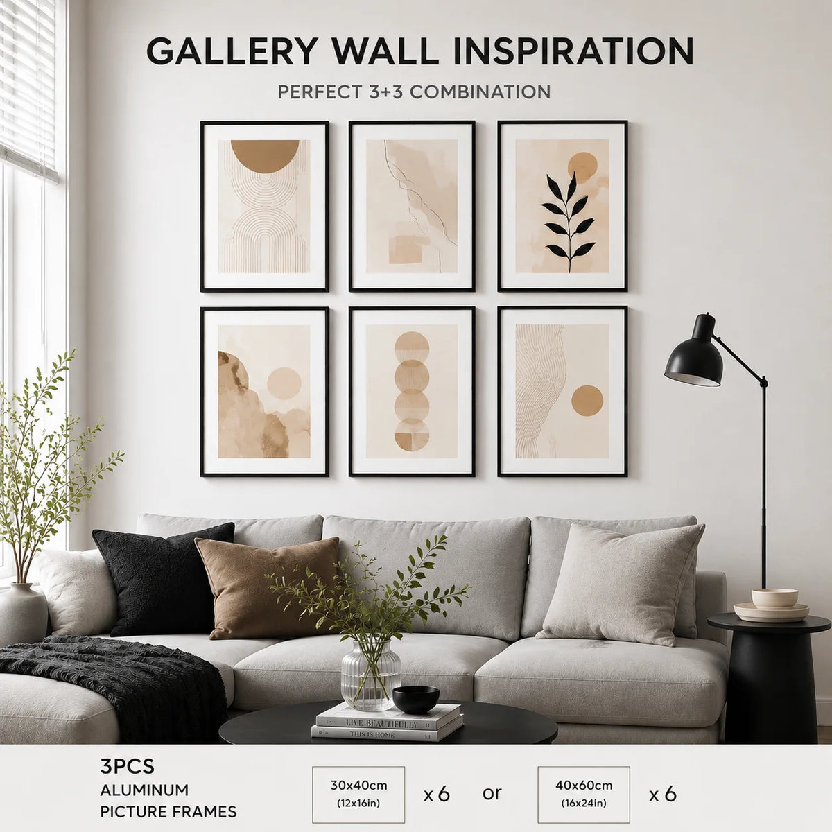 Premium Aluminum Picture Frame Set With Mat For Wall Display