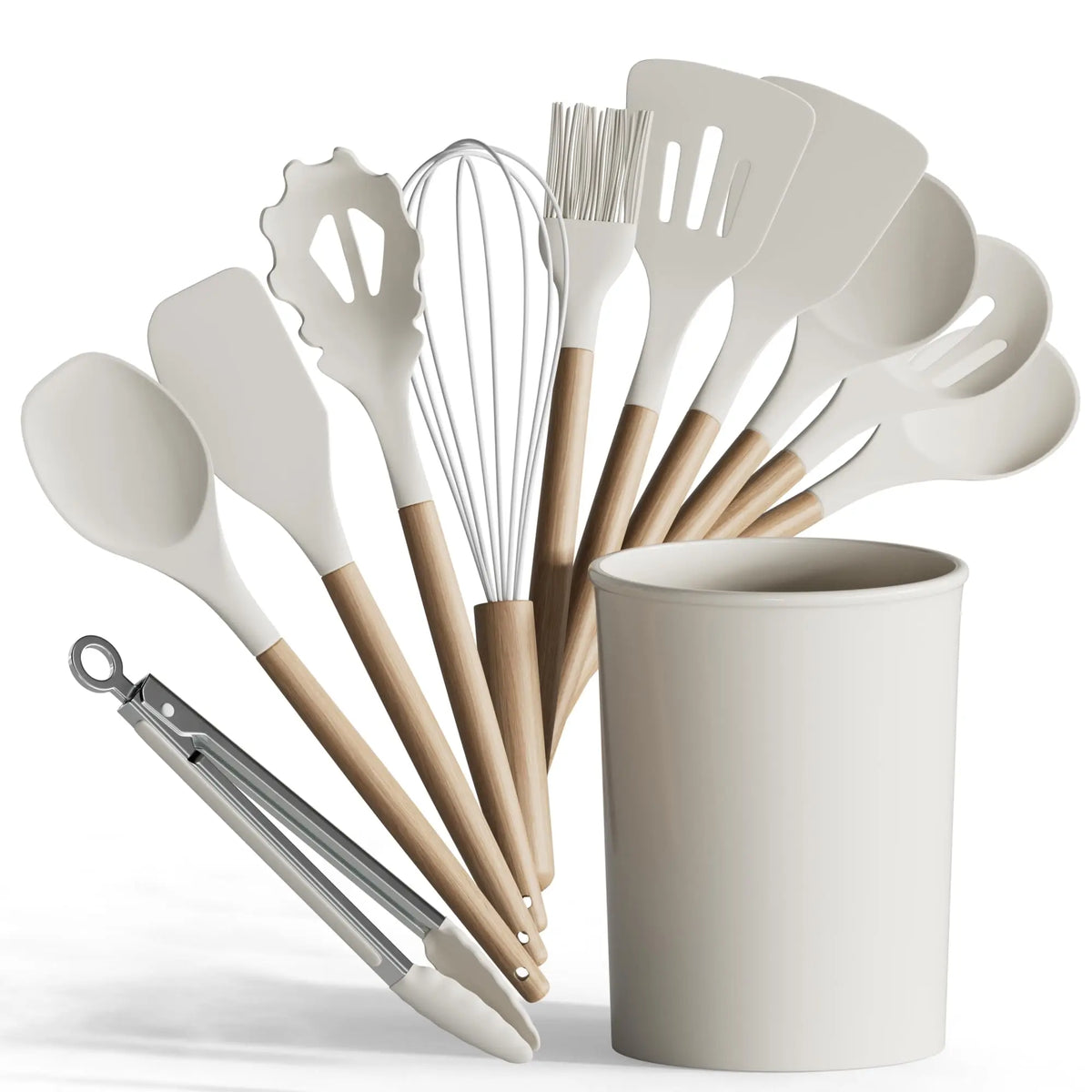 Food Grade Silicone Nonstick Kitchen Utensil Set With Wooden Handles