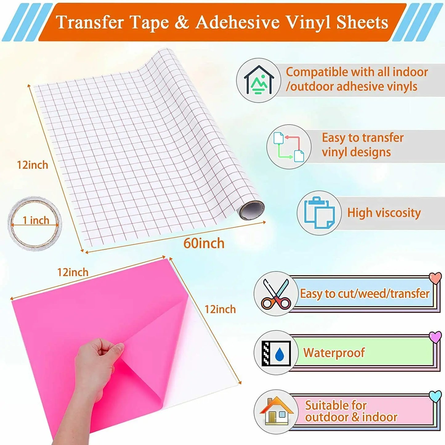 HTVRONT Permanent Adhesive Vinyl Bundle With Transfer Tape Sets