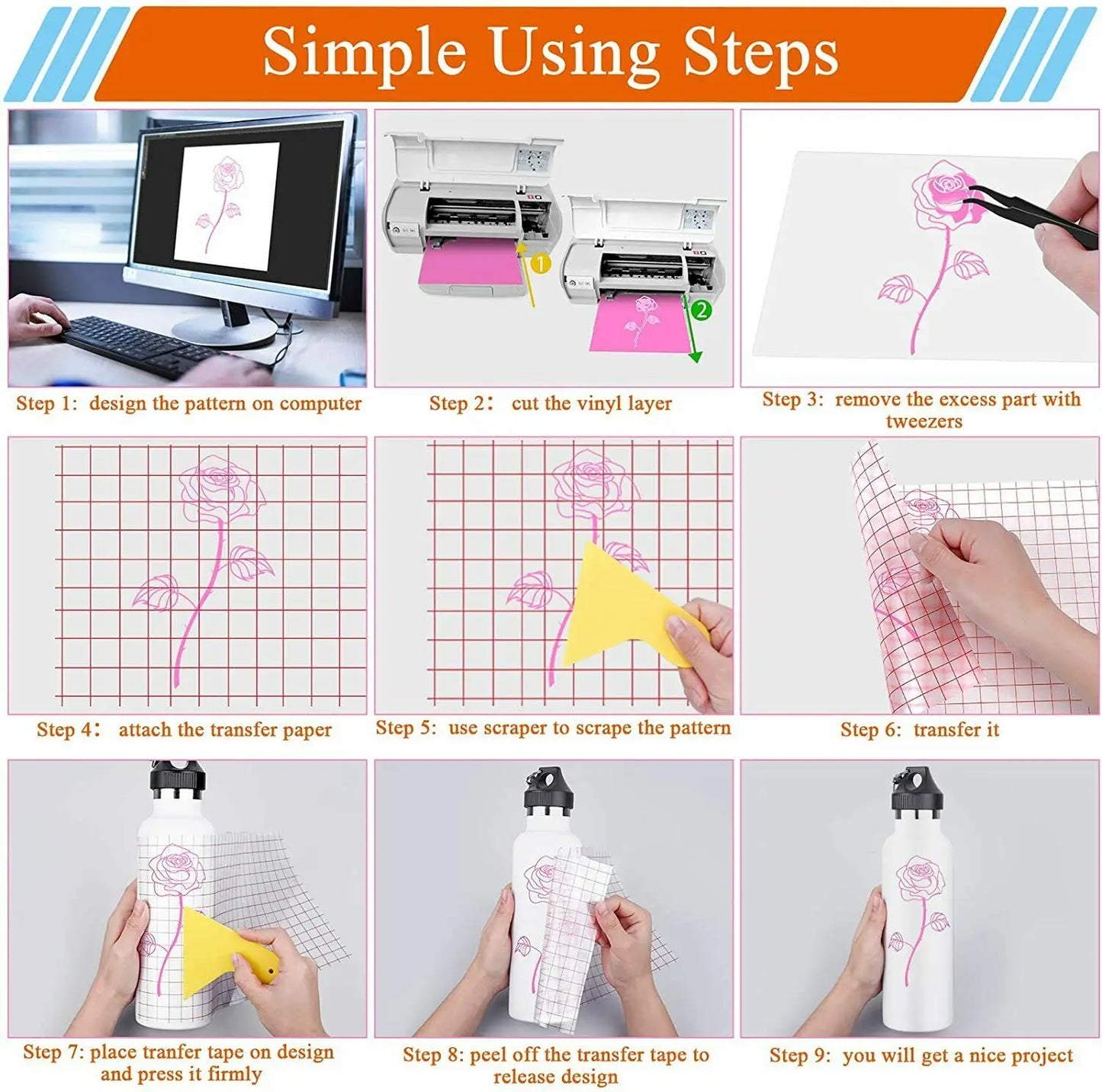 HTVRONT Permanent Adhesive Vinyl Bundle With Transfer Tape Sets