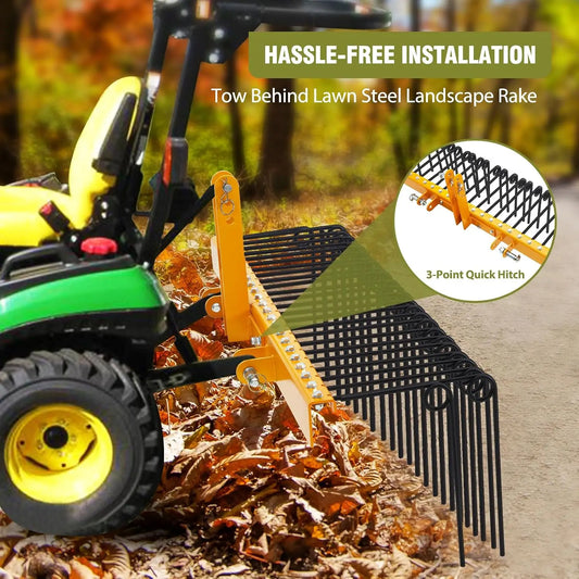 Farming Landscape Rake With 30 Spring Tines For Tractor Cleanup