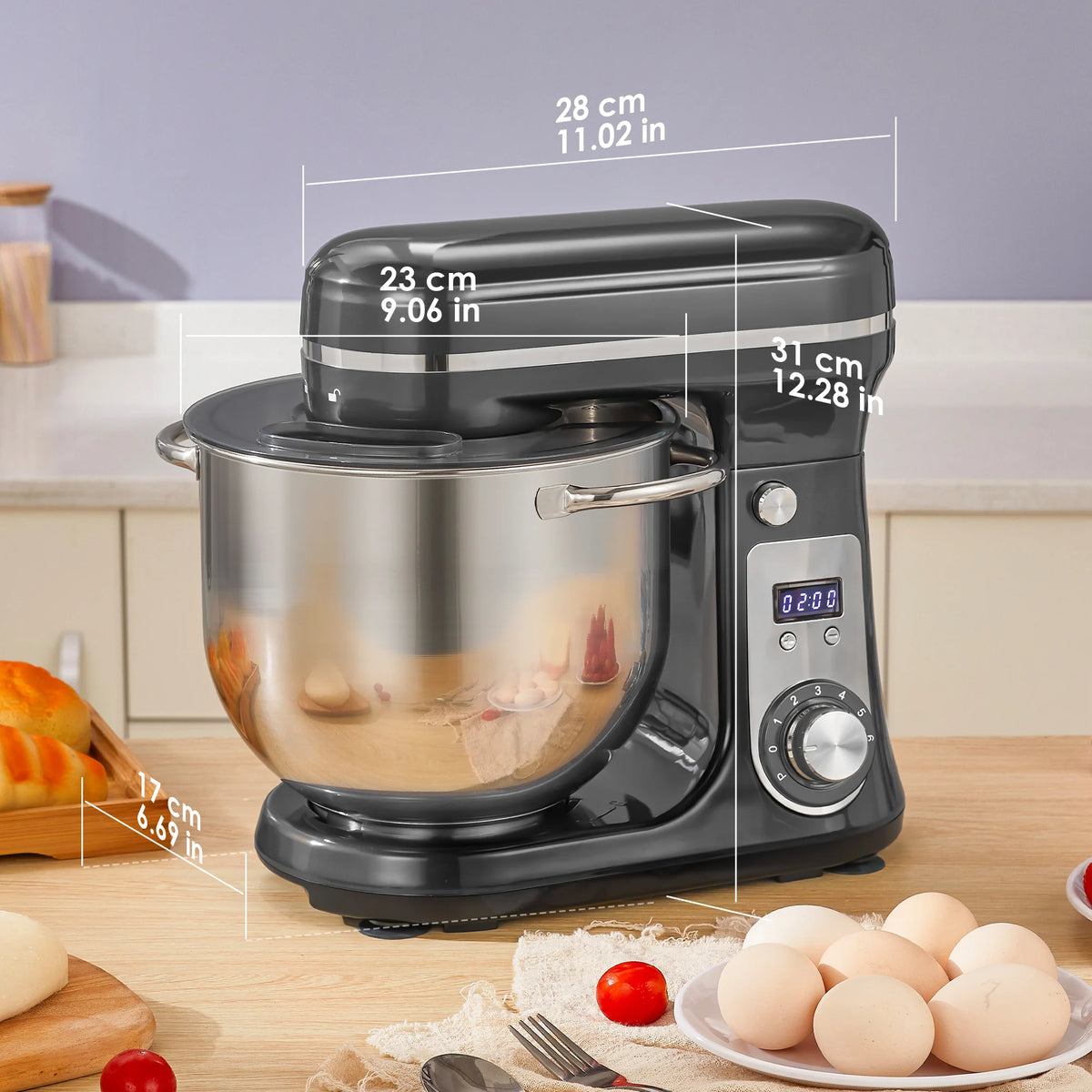 BioloMix Quiet Motor Tilt Head Stand Mixer Six Speed Control