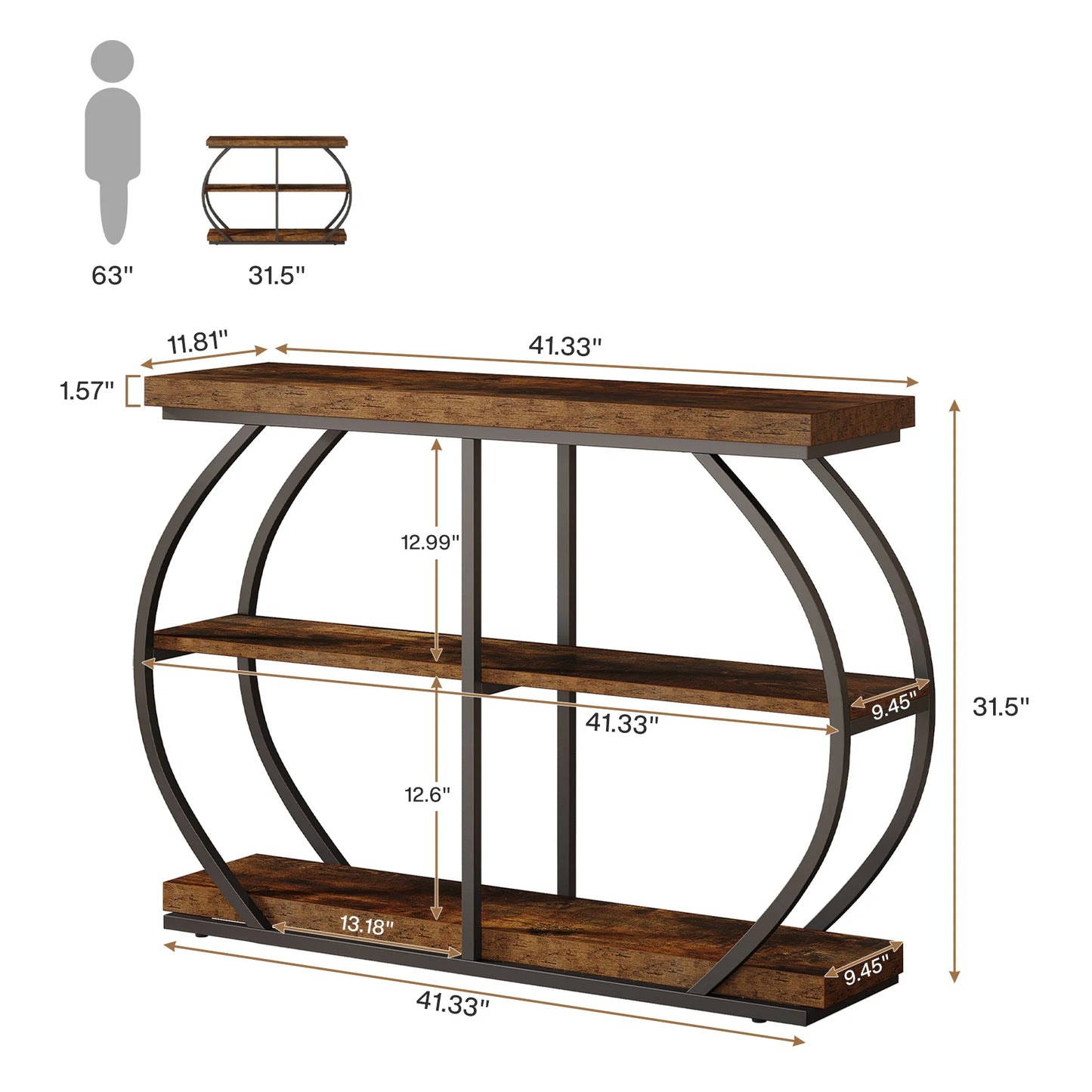 Tribesigns Industrial Console Table With Arched Metal Frame And Shelves