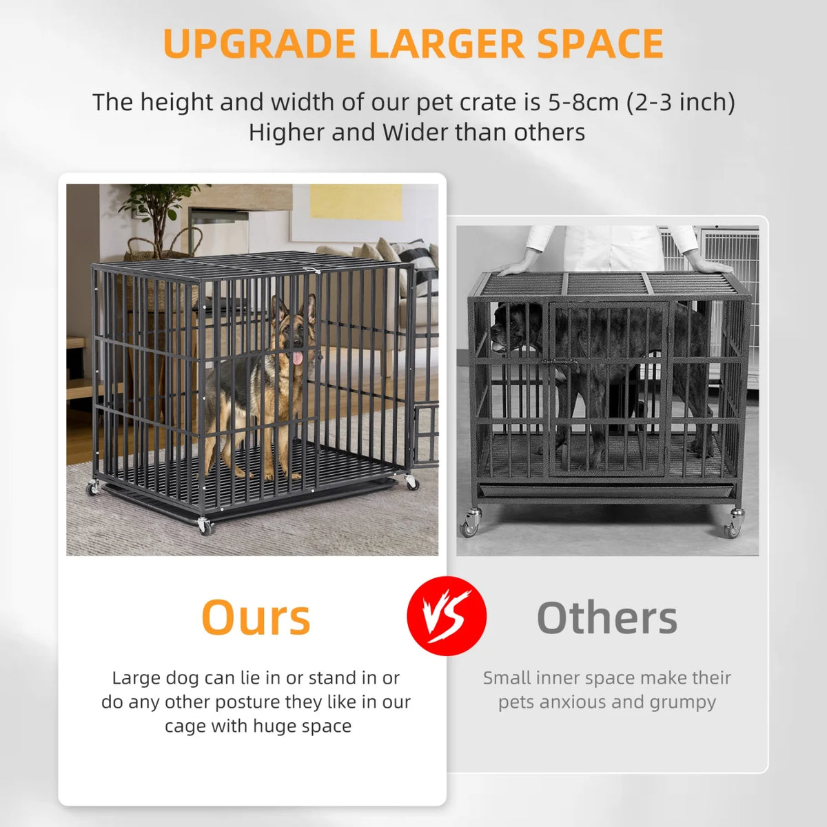 Bingopaw Heavy Duty Metal Dog Crate With Lockable Wheels Tray