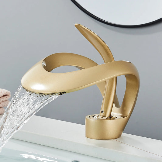 Rozin Basin Faucet Waterfall Deck-Mount Hot Cold Mixer Tap