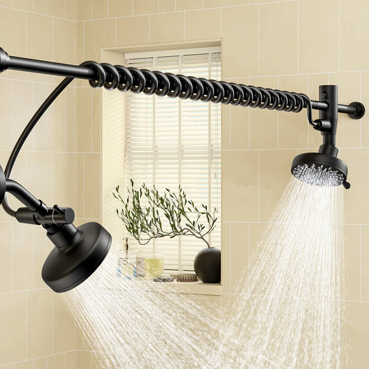 Tandem Double Shower Head For Couples With Adjustable Slider