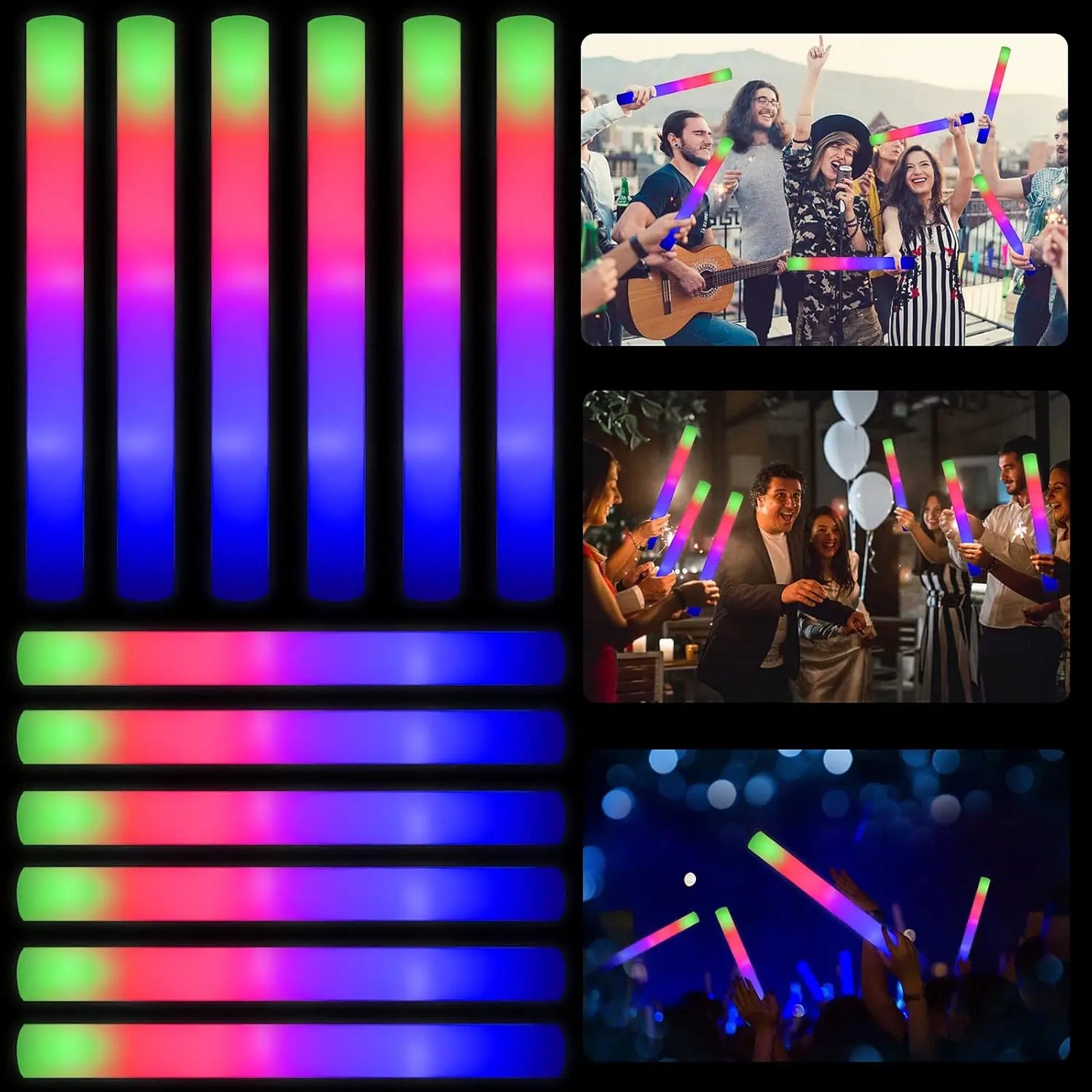 LED Foam Glow Sticks 110Pcs With 3 Modes Flashing Lights