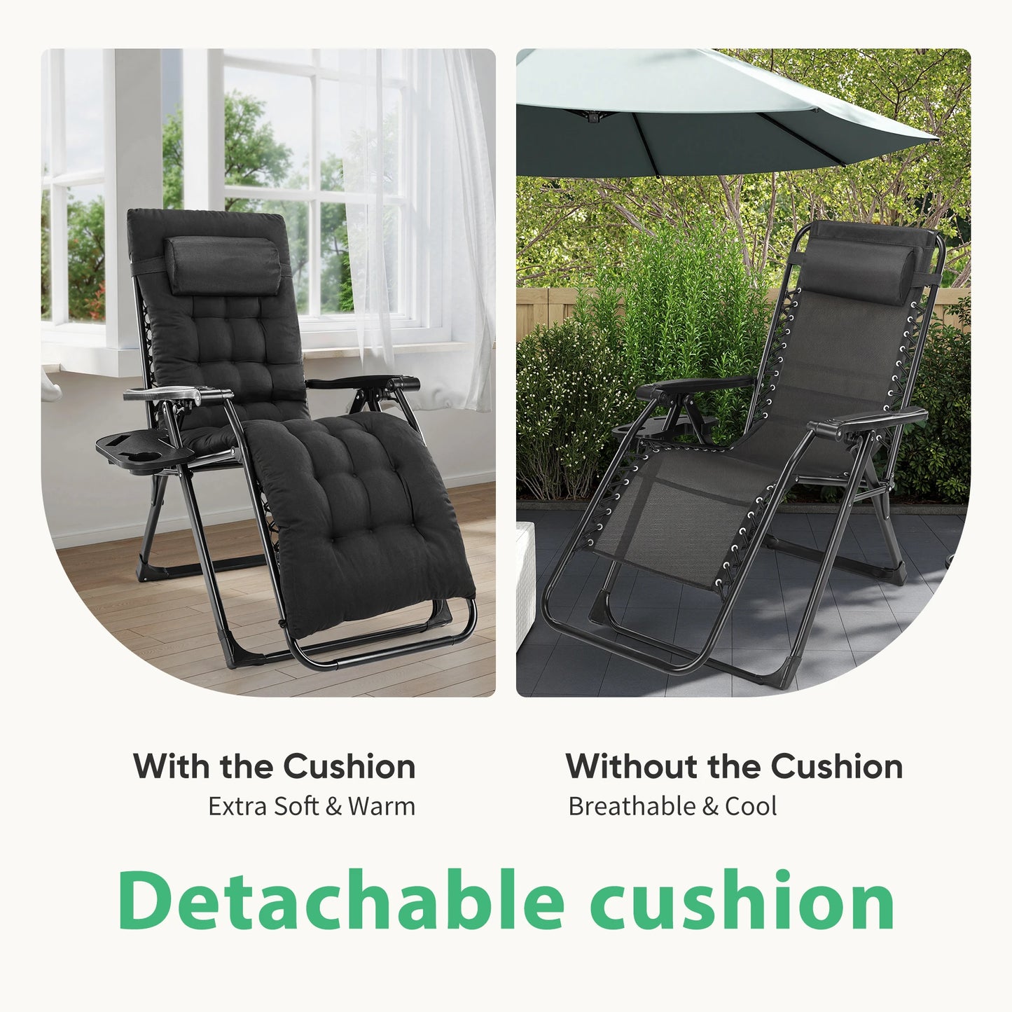 JHK Zero Gravity Recliner Camping Lounge Chair With Cup Holder