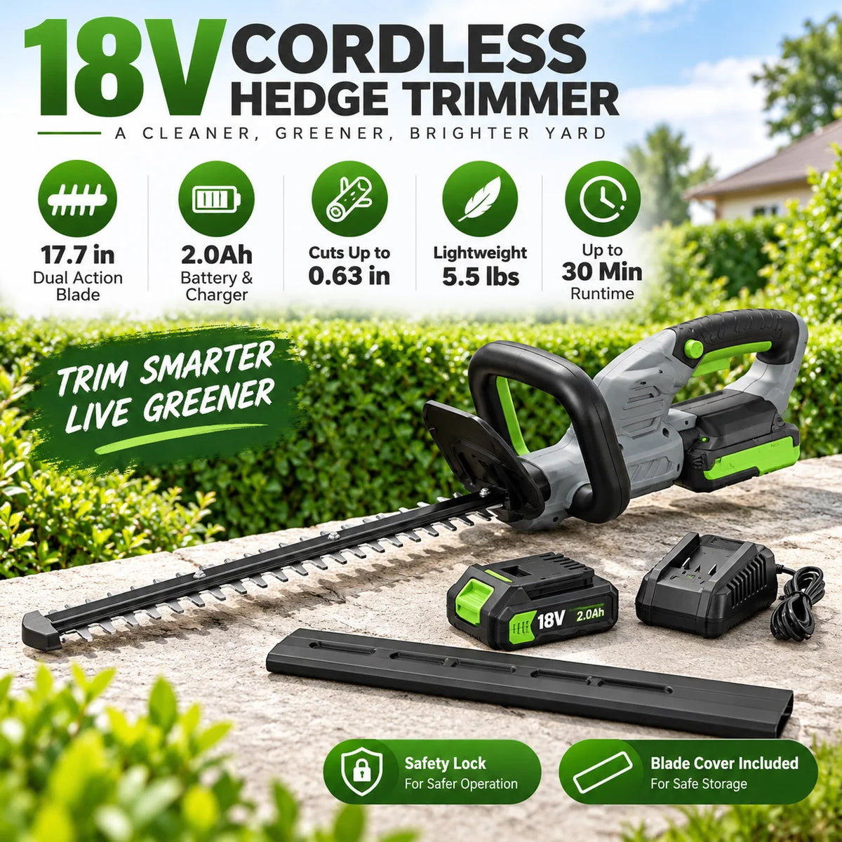 ANIXOL Cordless Hedge Trimmer With Battery And Charger