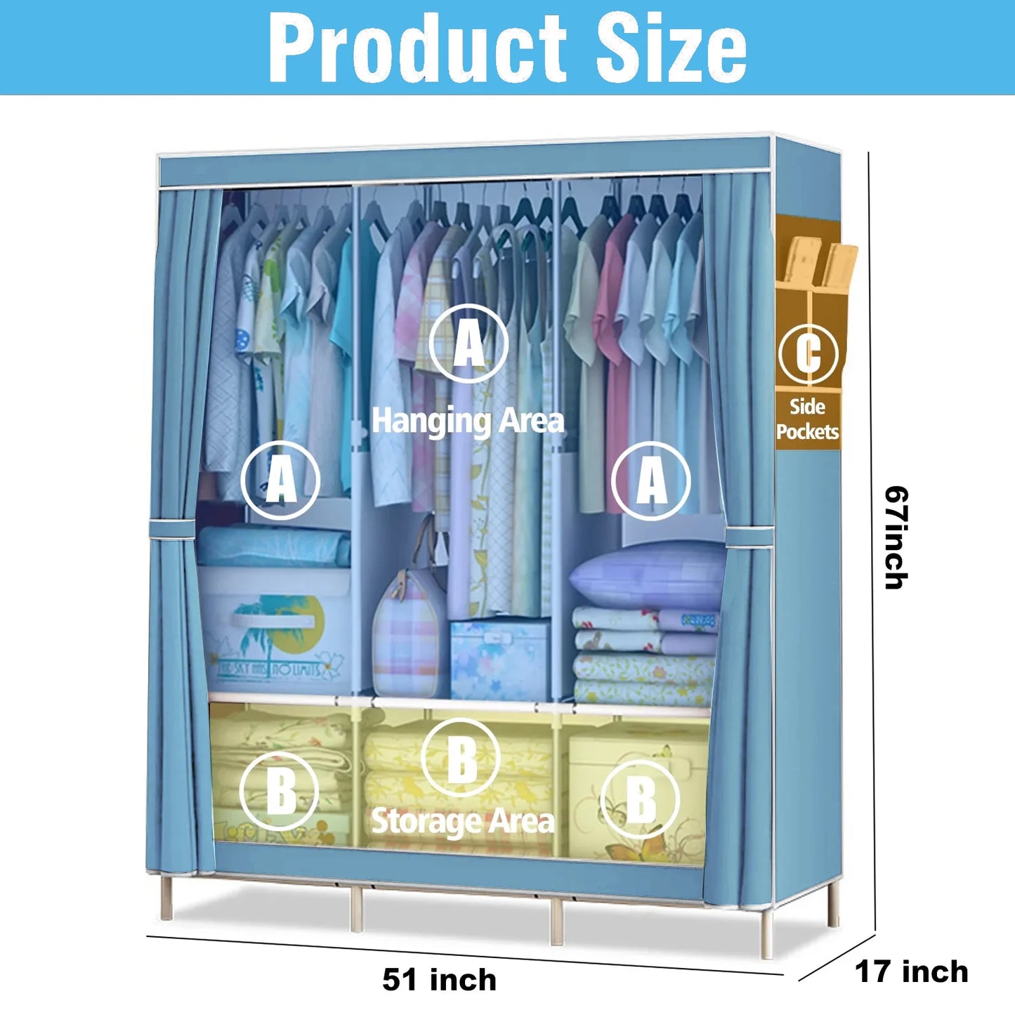 Portable Closet Wardrobe Organizer Storage Rack Nonwoven Fabric