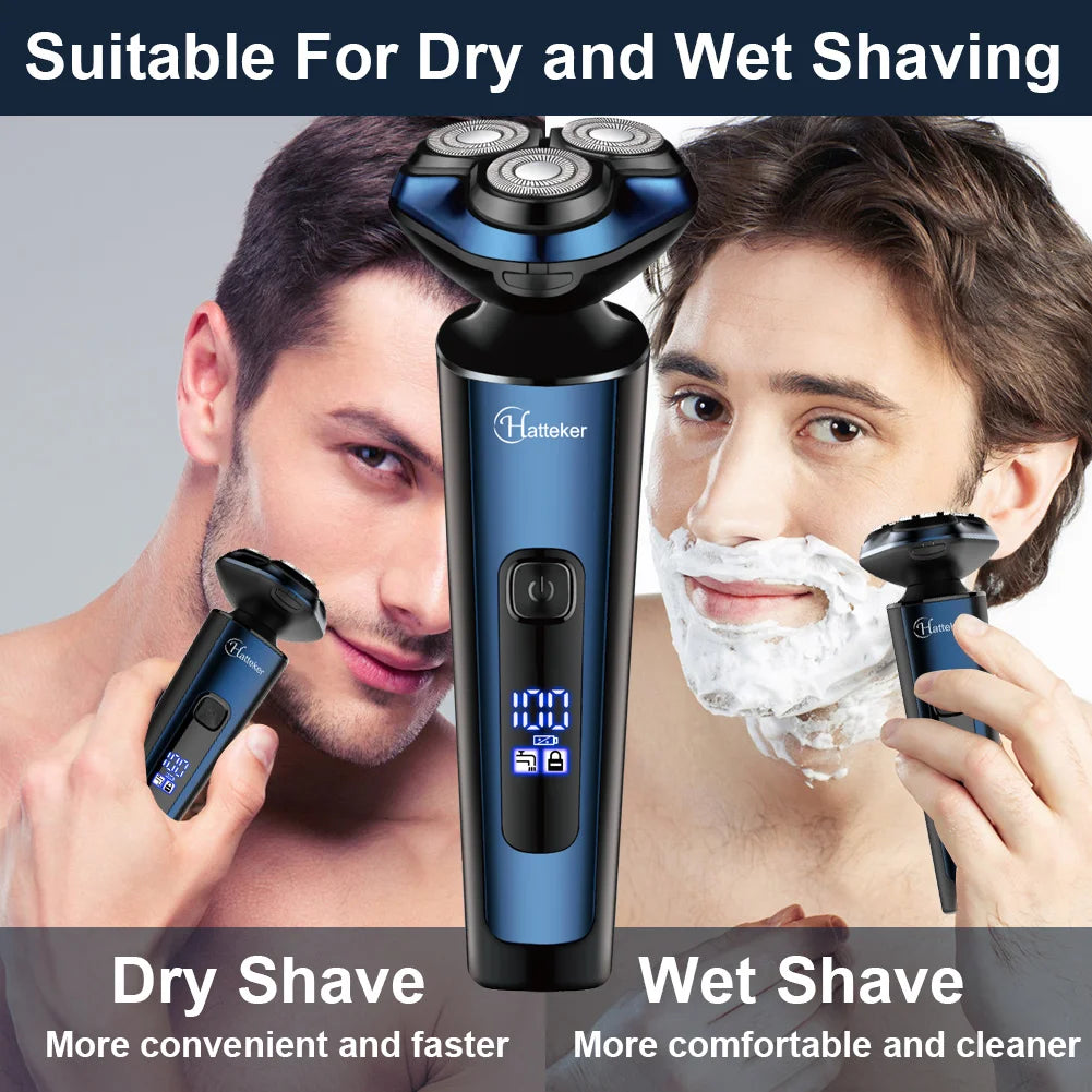 Hatteker 3-In-1 Rechargeable Men's Electric Shaver With Digital Display