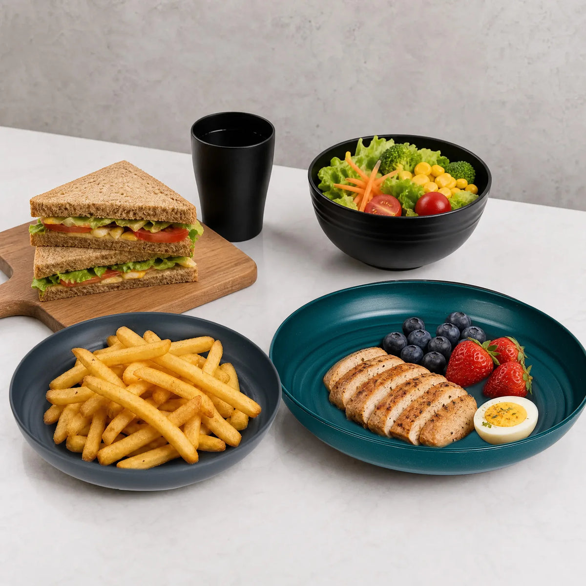 Microwave Safe Plastic Dinnerware Set With Plates Bowls And Cups